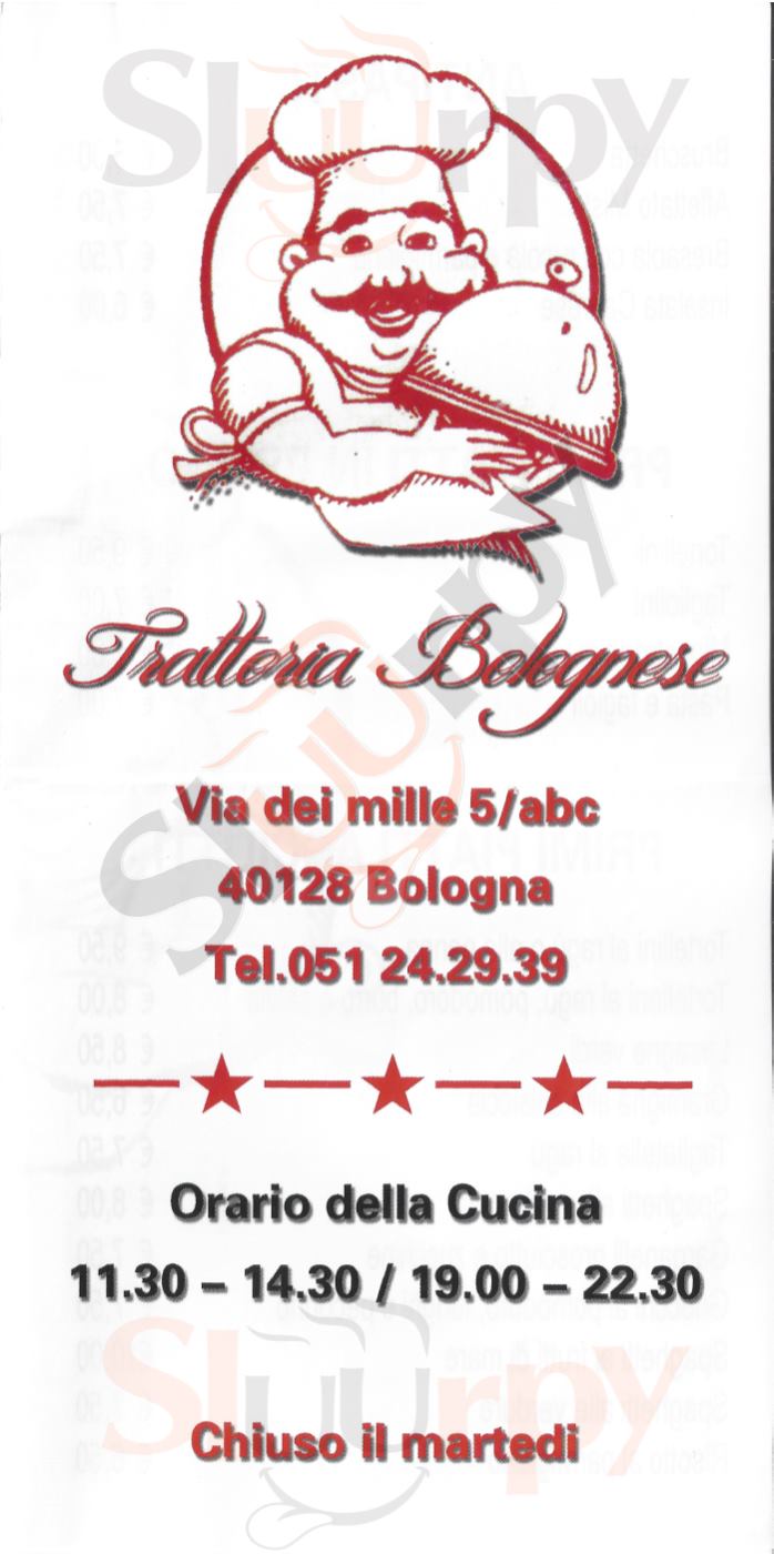 Trattoria Bolognese Bologna menù 1 pagina