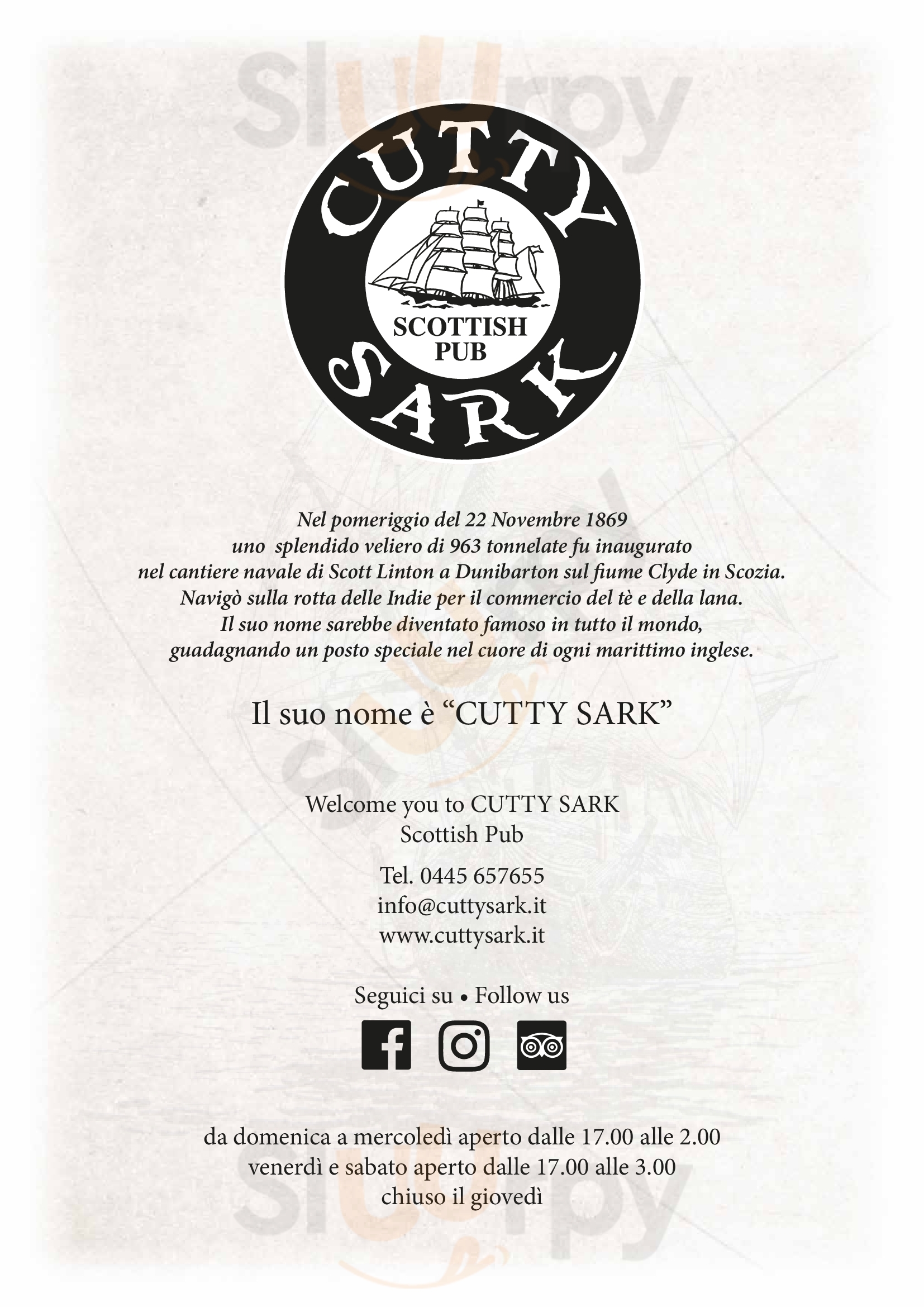 Pub Cutty Sark Marano Vicentino menù 1 pagina