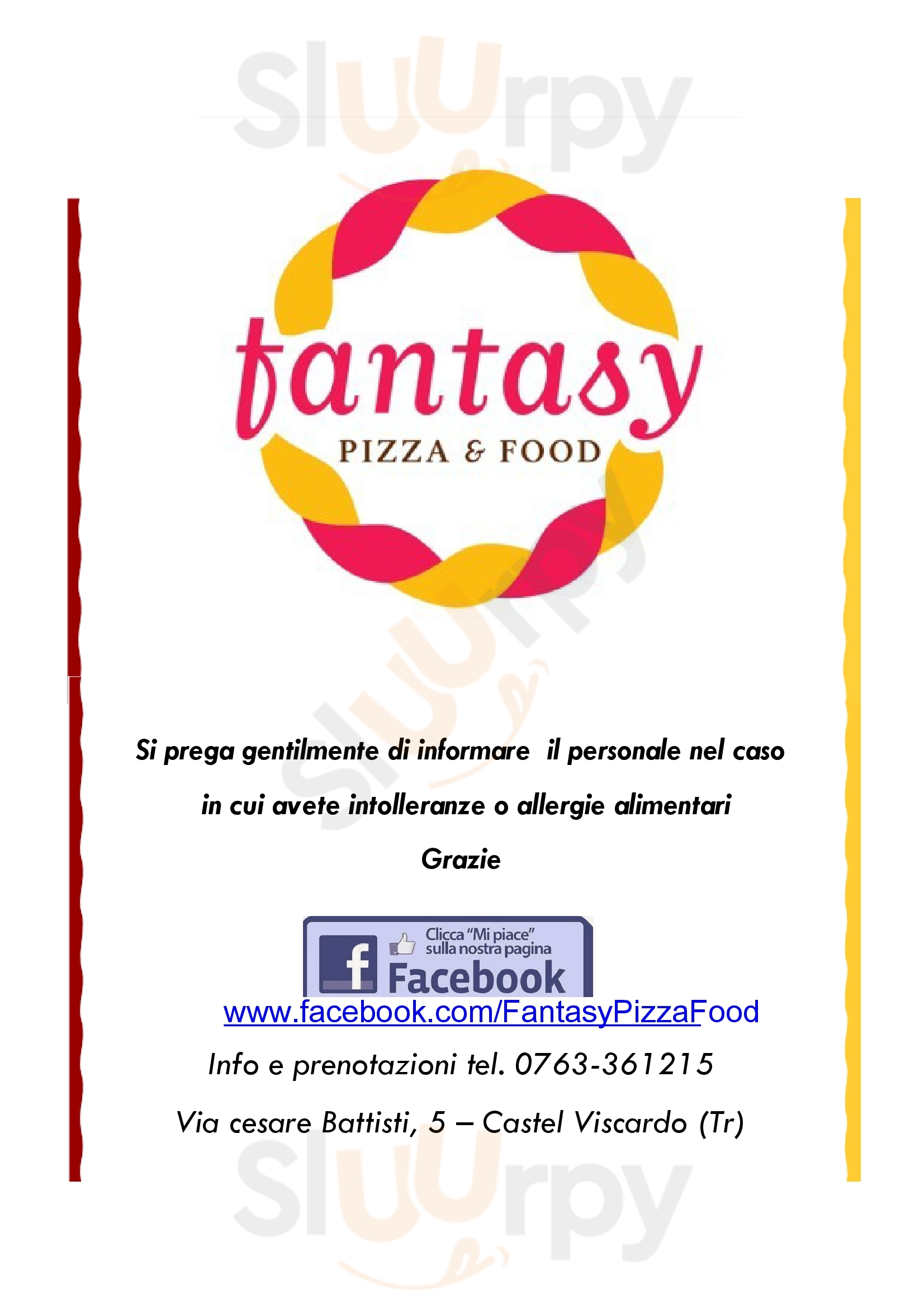 Fantasy Pizza&food Castel Viscardo menù 1 pagina