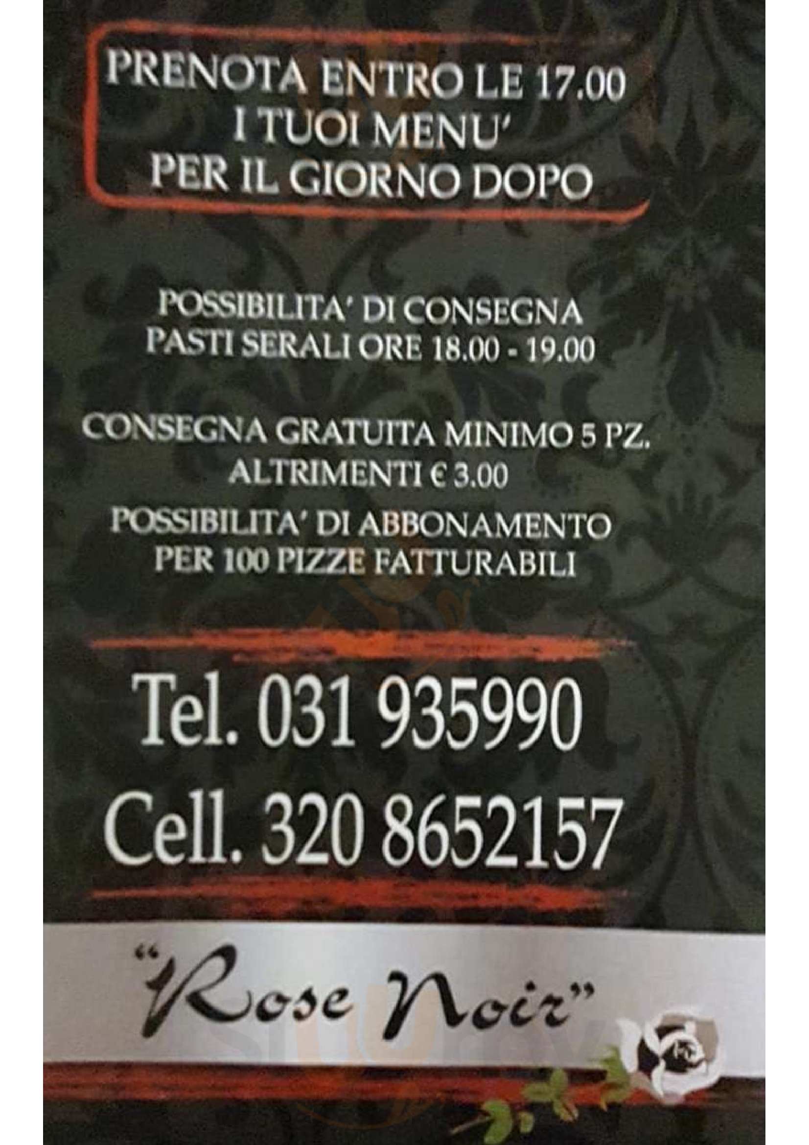 Pizzeria Rose Noir Fenegro menù 1 pagina