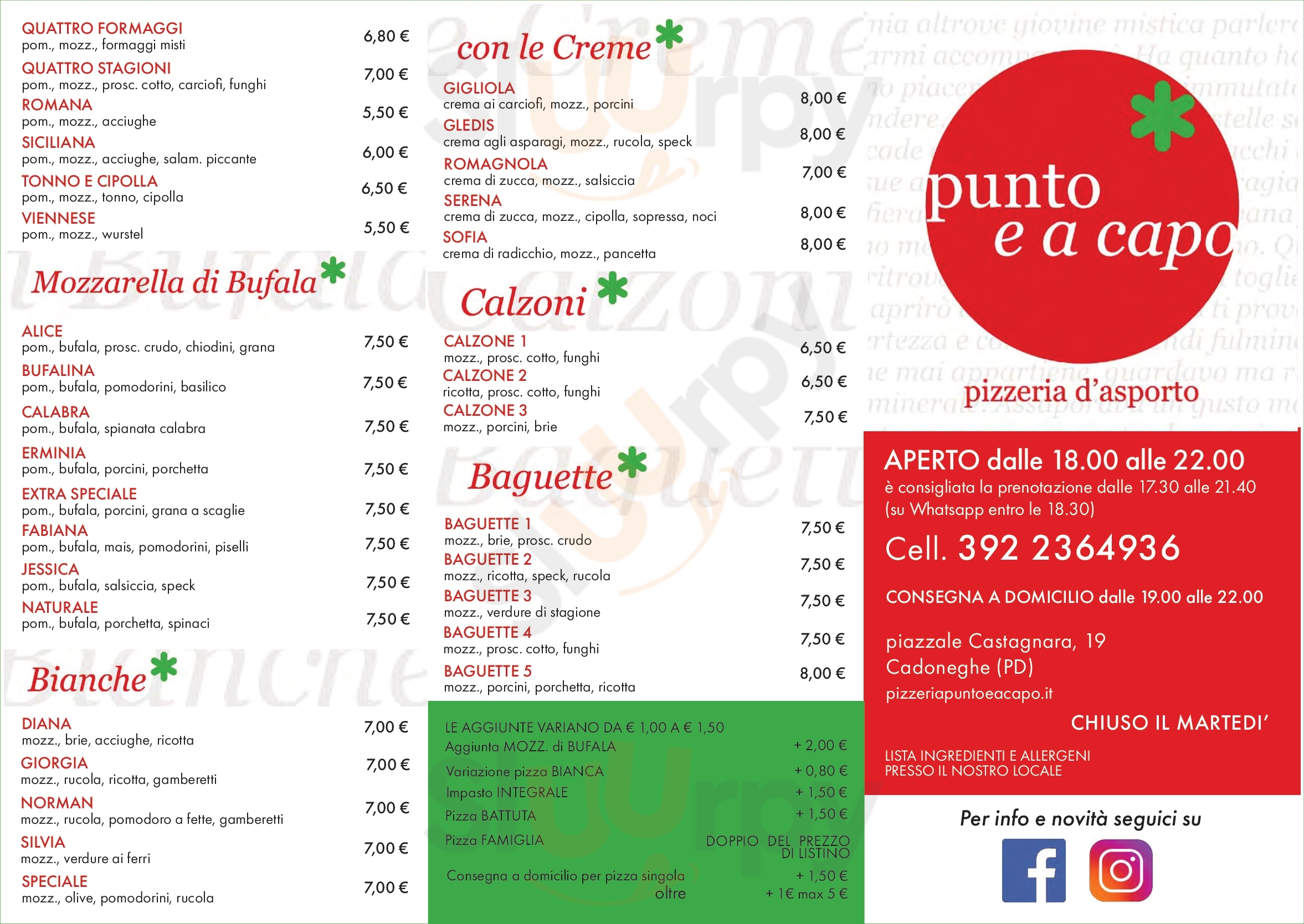 Pizzeria Punto & a Capo Cadoneghe menù 1 pagina