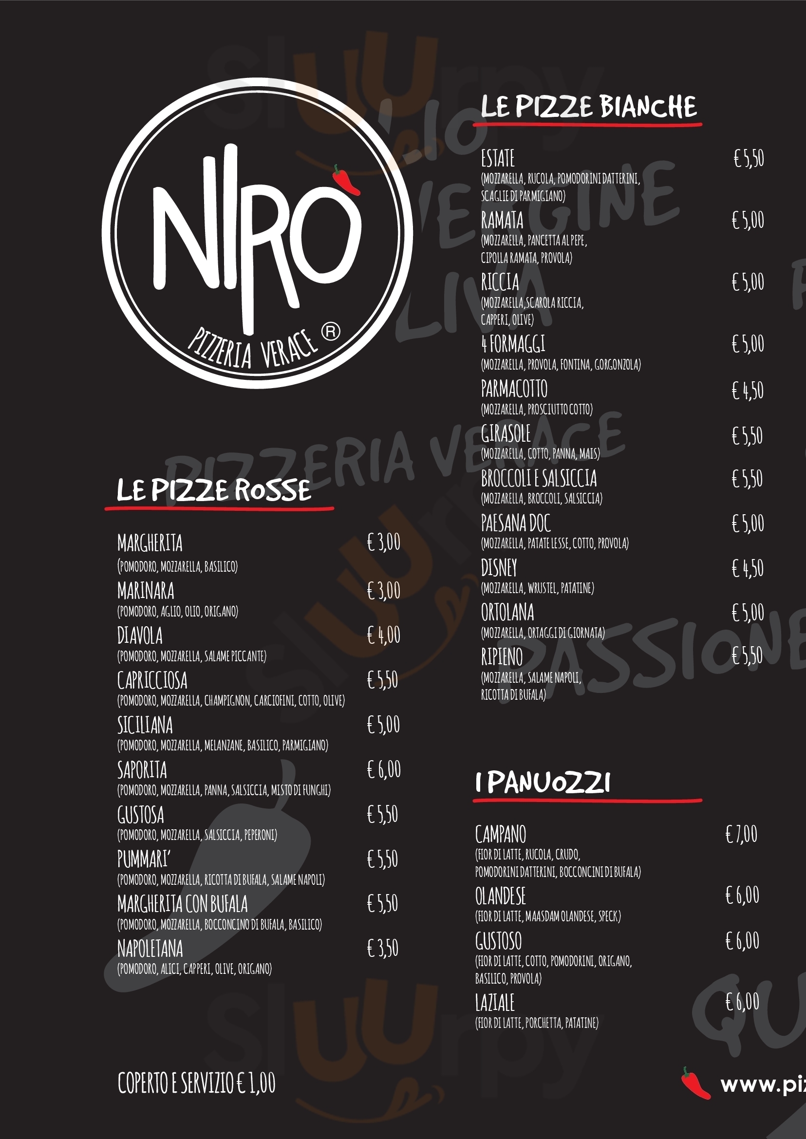 Pizzeria Nirò Pollica menù 1 pagina