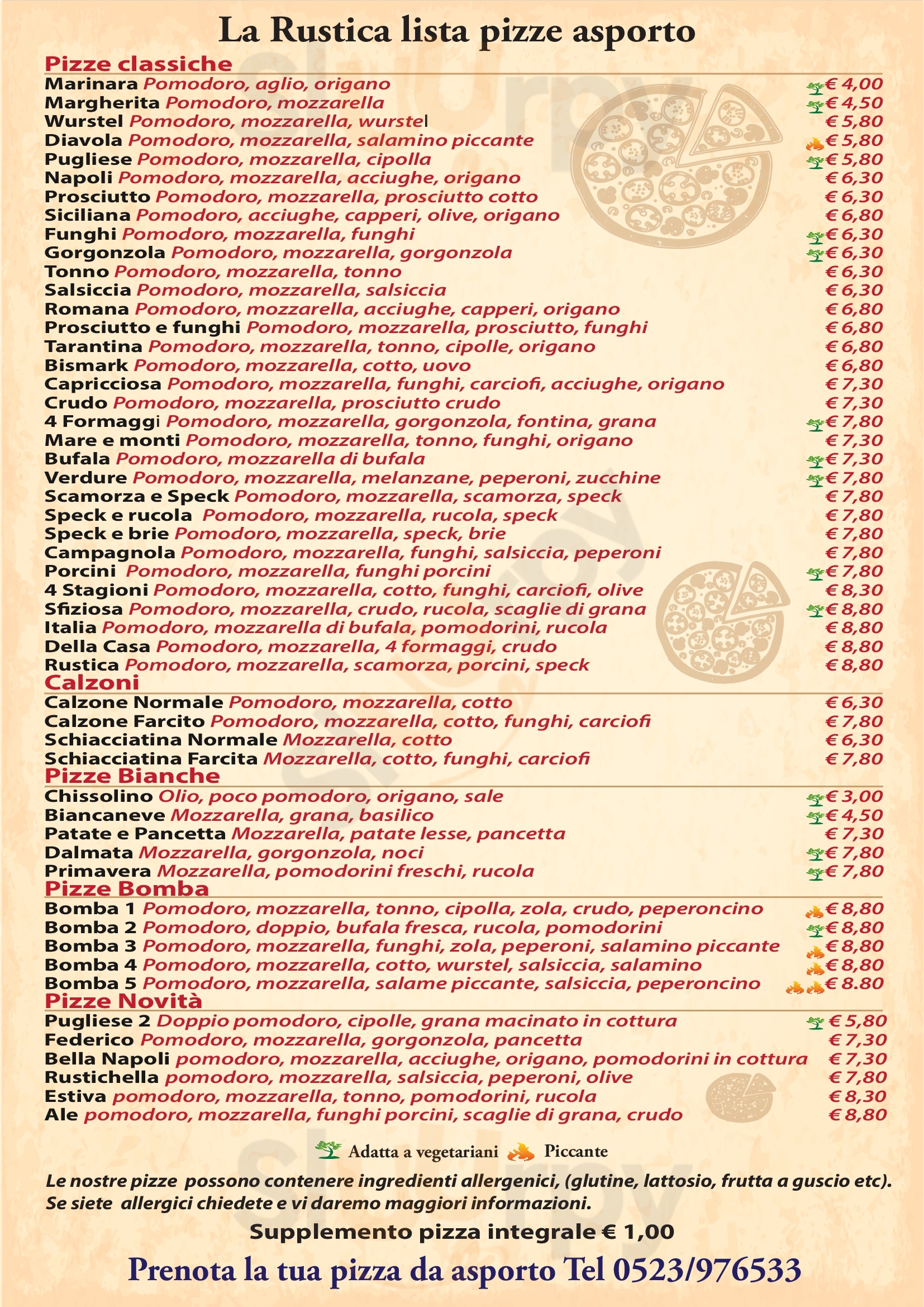 Trattoria Pizzeria La Rustica Agazzano menù 1 pagina