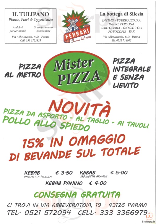 MISTER PIZZA Parma menù 1 pagina