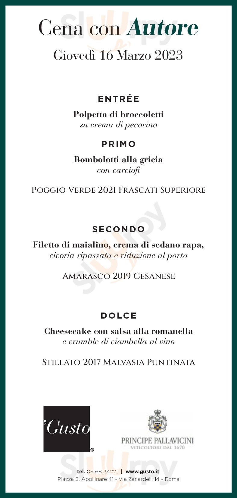 'Gusto-Osteria Roma menù 1 pagina