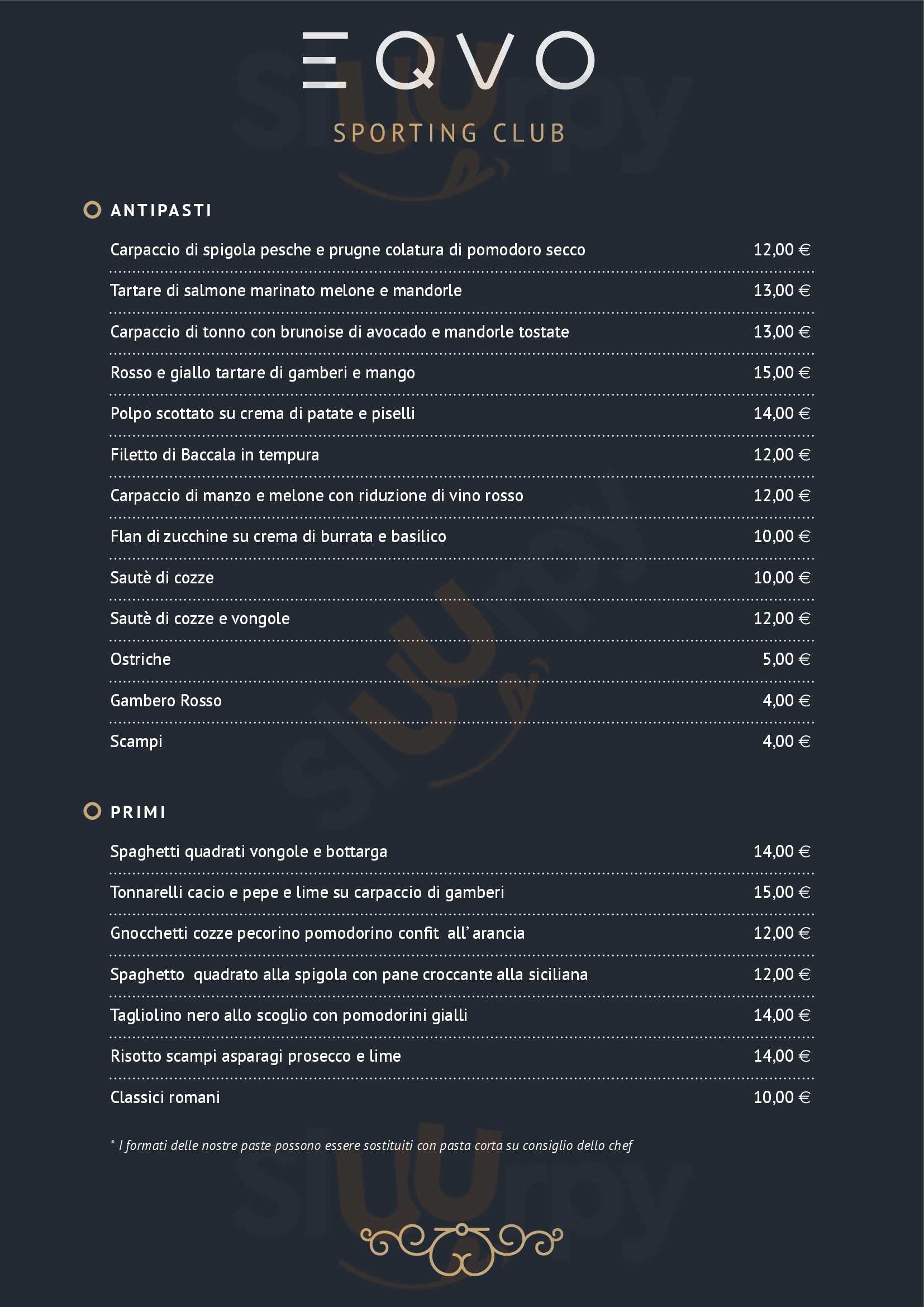 Eqvo Sporting Club Roma menù 1 pagina