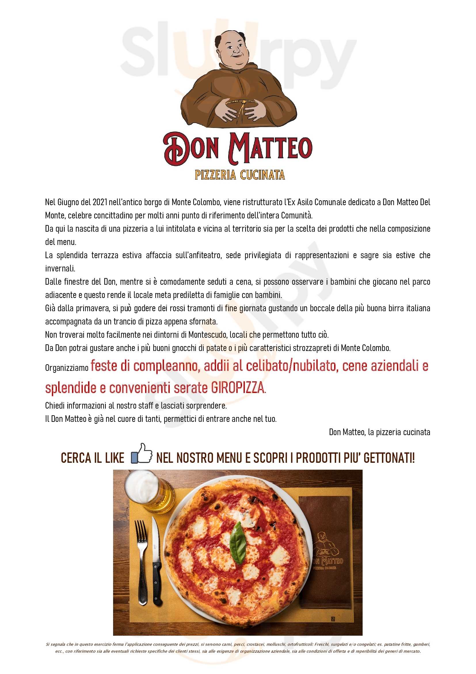 Don Matteo - Il Tempio della Pizza Monte Colombo menù 1 pagina