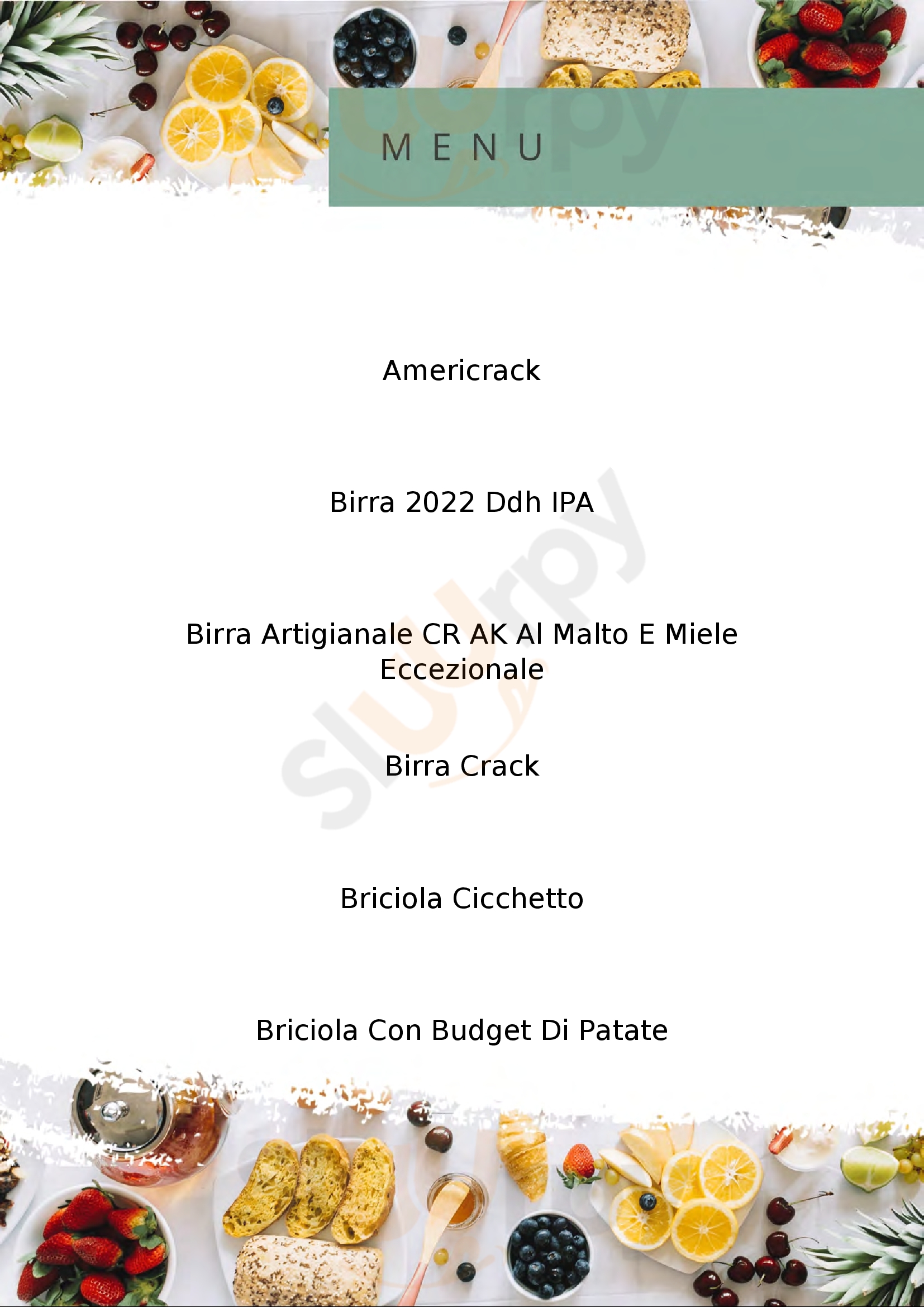 Crak Brewery - Casana Padova menù 1 pagina