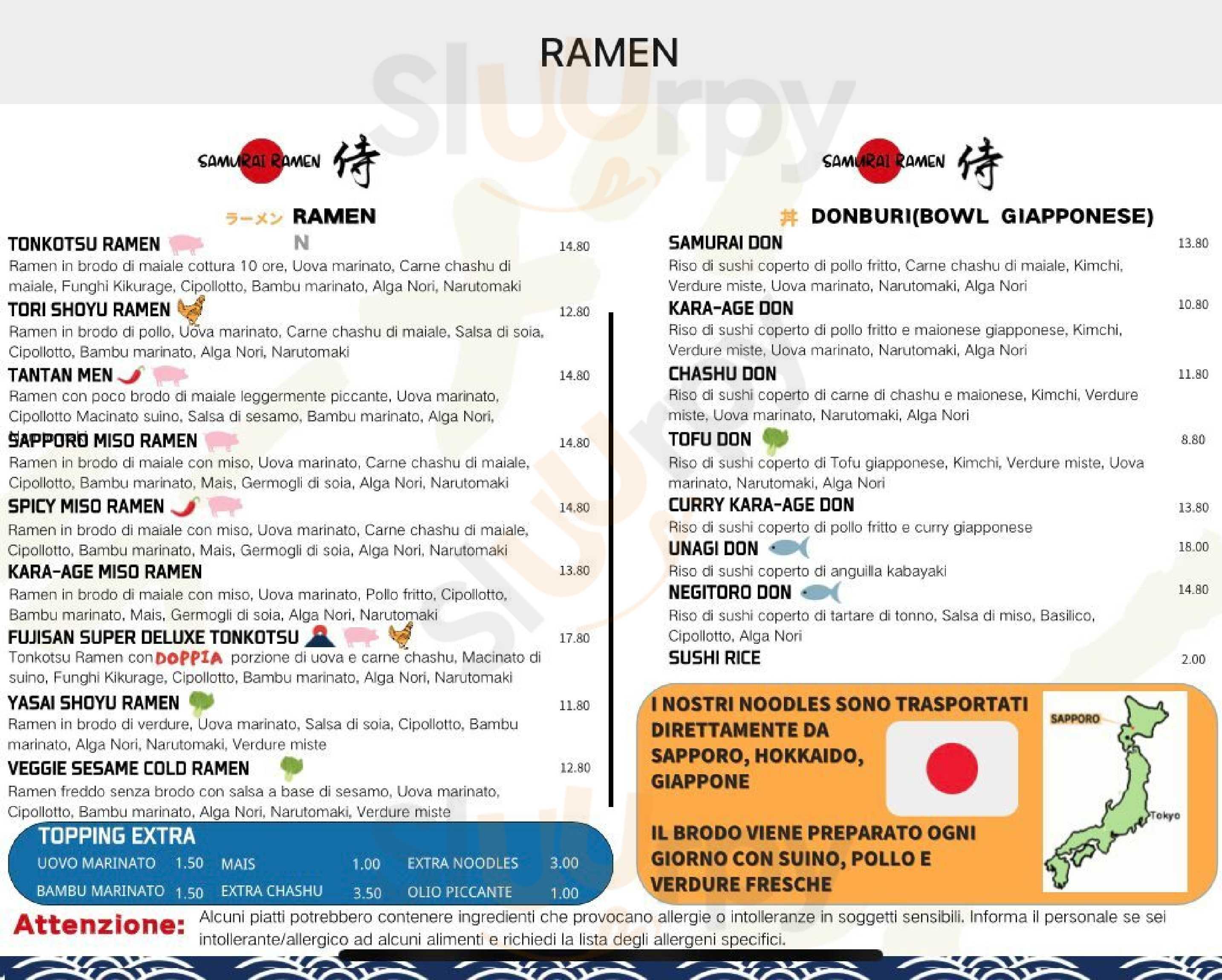 Samurai Ramen Udine menù 1 pagina