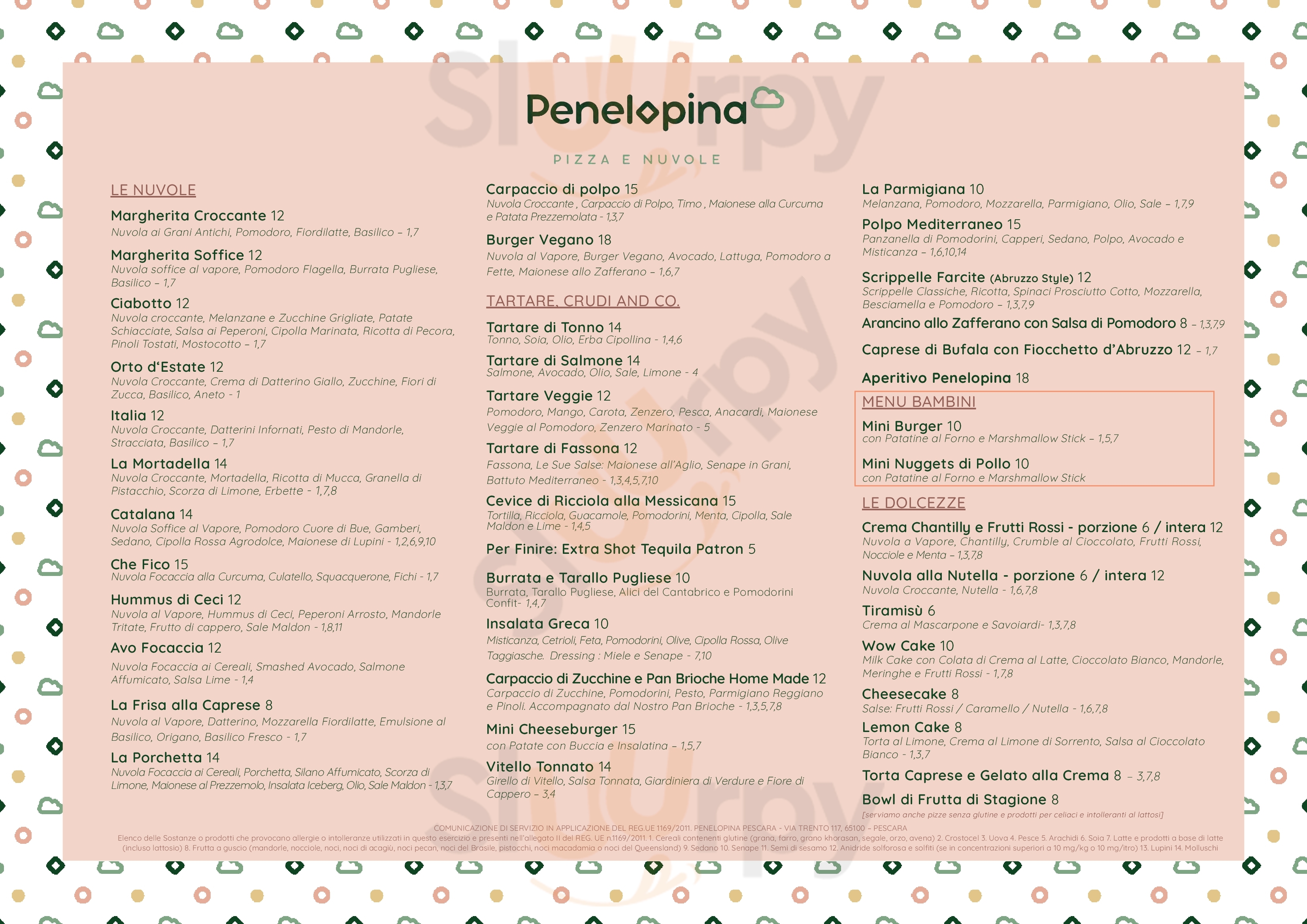 Penelopina Pizza E Nuvole Pescara menù 1 pagina