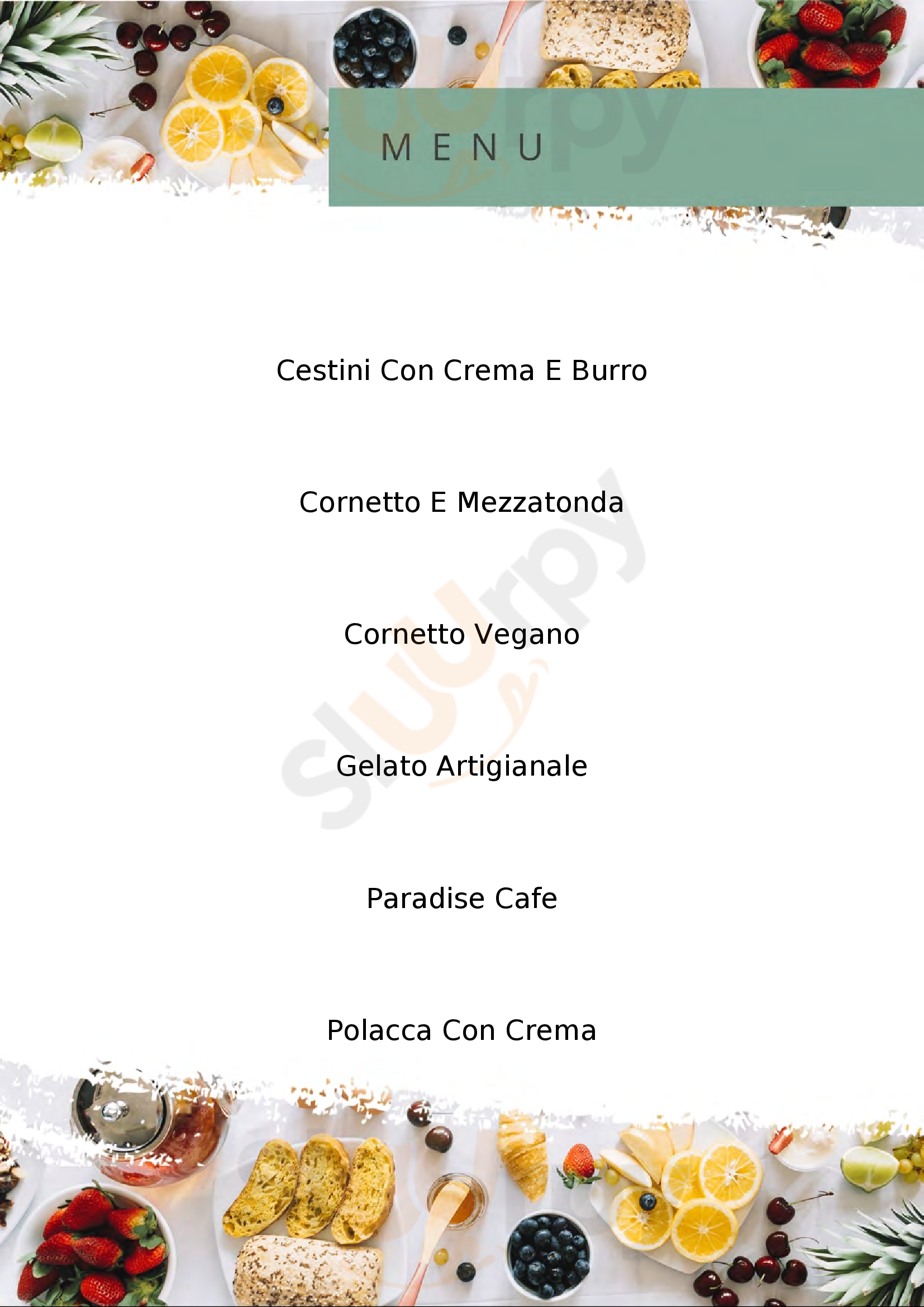 Paradise Cafè Matera menù 1 pagina