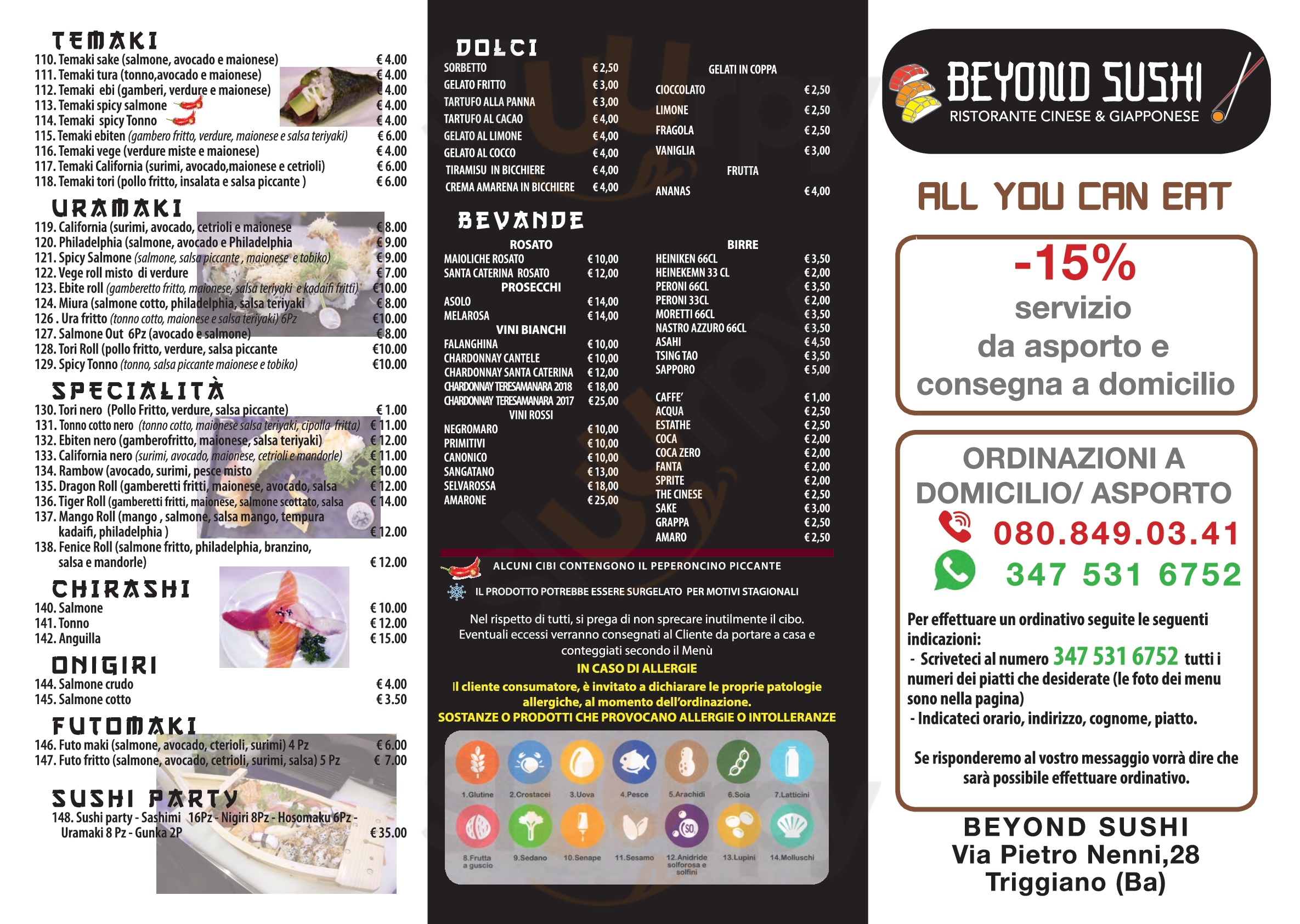Beyond Sushi Triggiano menù 1 pagina