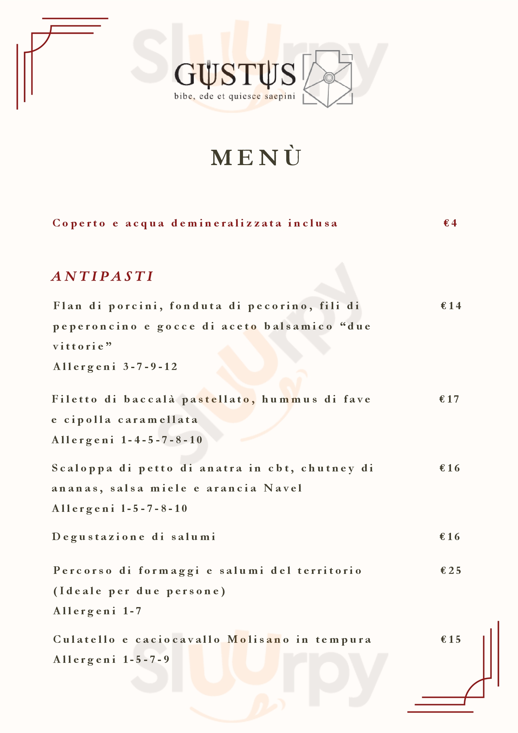 Gustus Ristorante Sepino menù 1 pagina