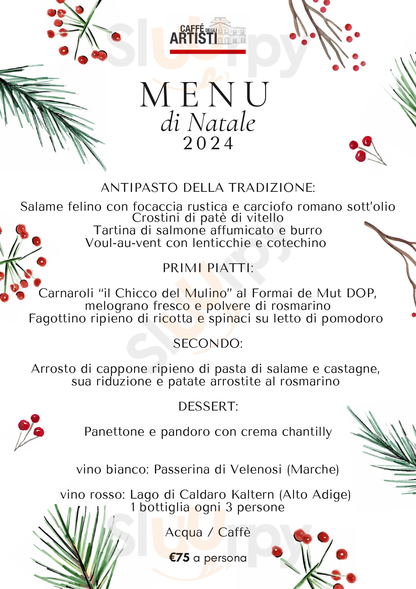 Caffè Degli Artisti Milano menù 1 pagina