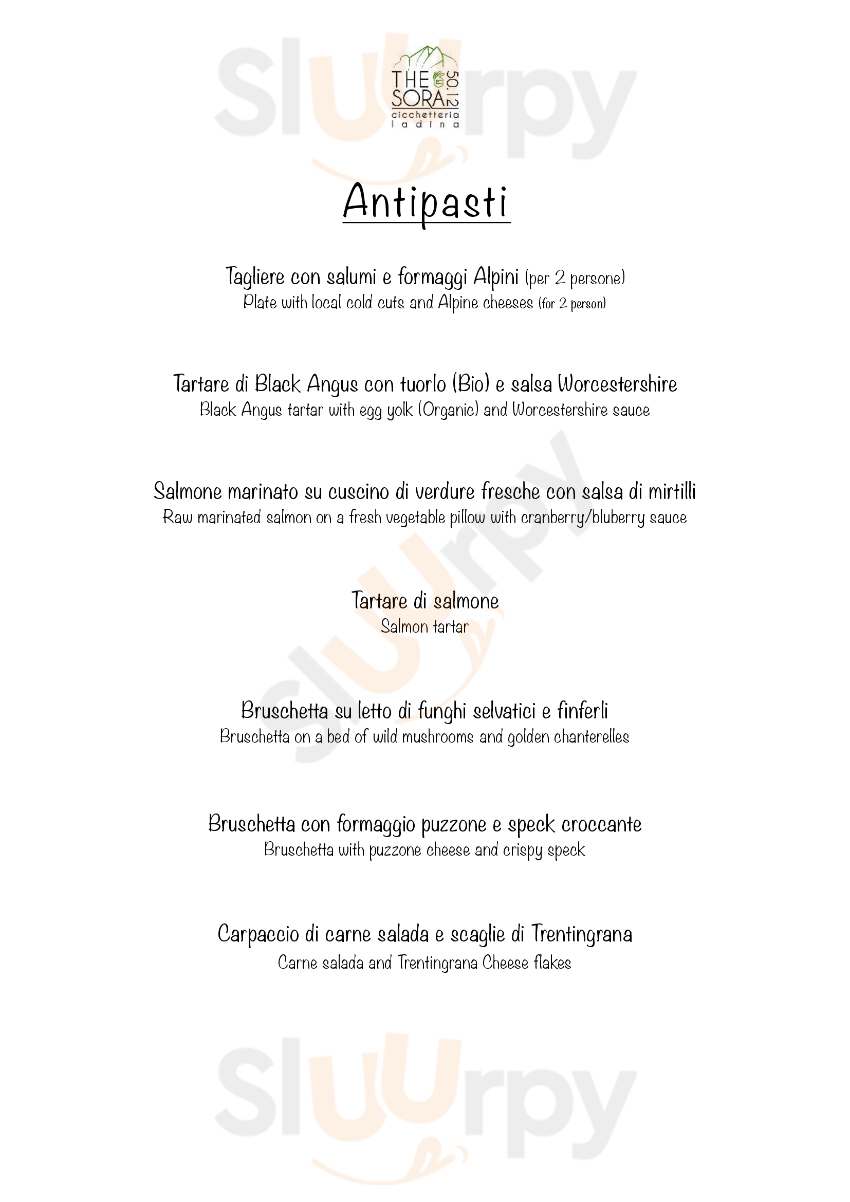 The Sora 50.12 Cicchetteria Ladina Bar& Ristorante Canazei menù 1 pagina