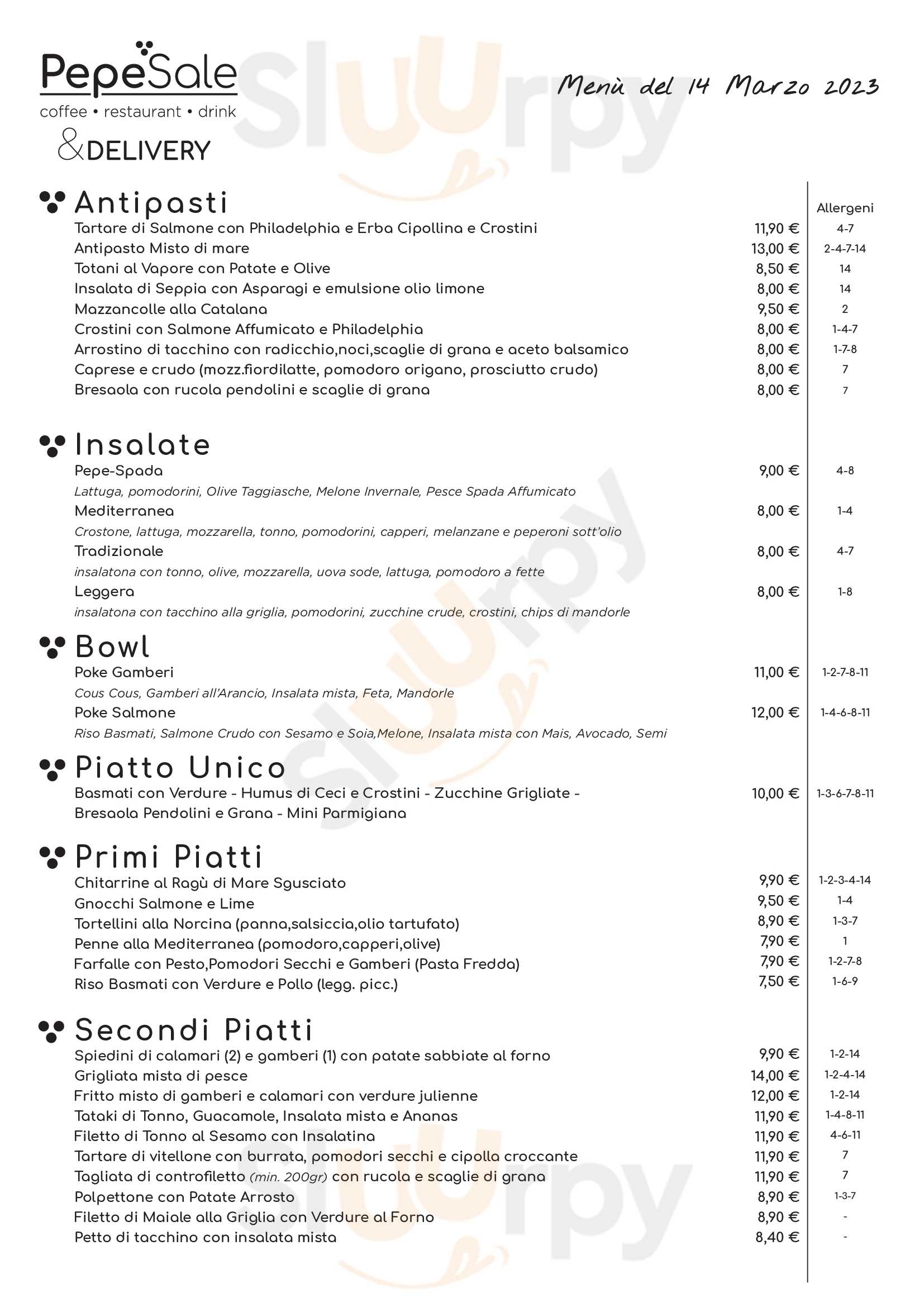 PepeSale Ristorante Pesaro menù 1 pagina