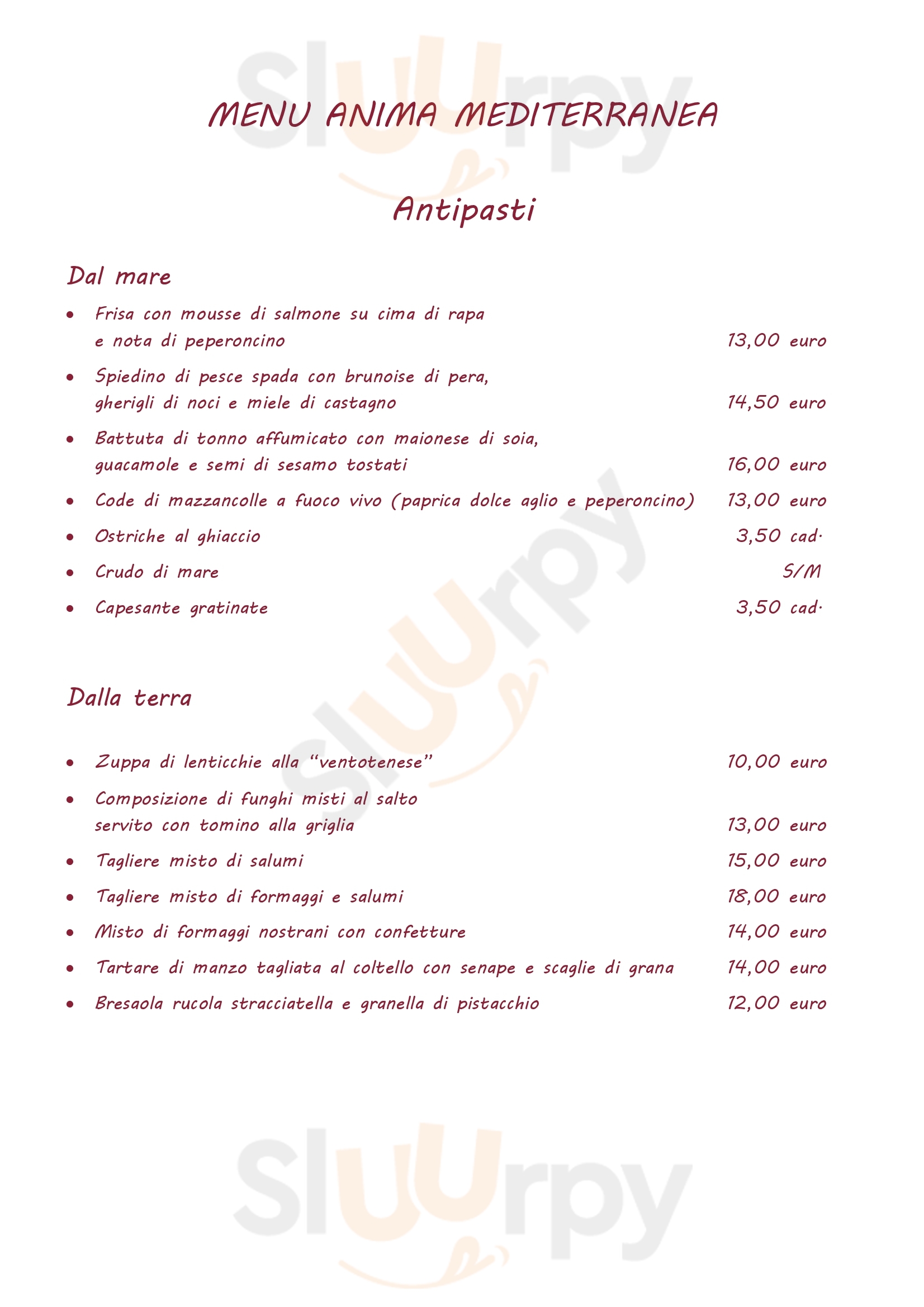 Anima Mediterranea Restaurant Verderio menù 1 pagina