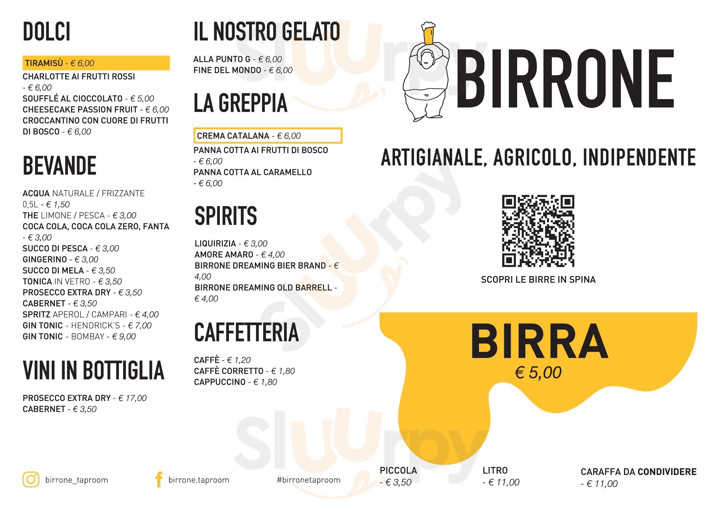 Birrone Taproom - Birreria e Ristorante Isola Vicentina menù 1 pagina