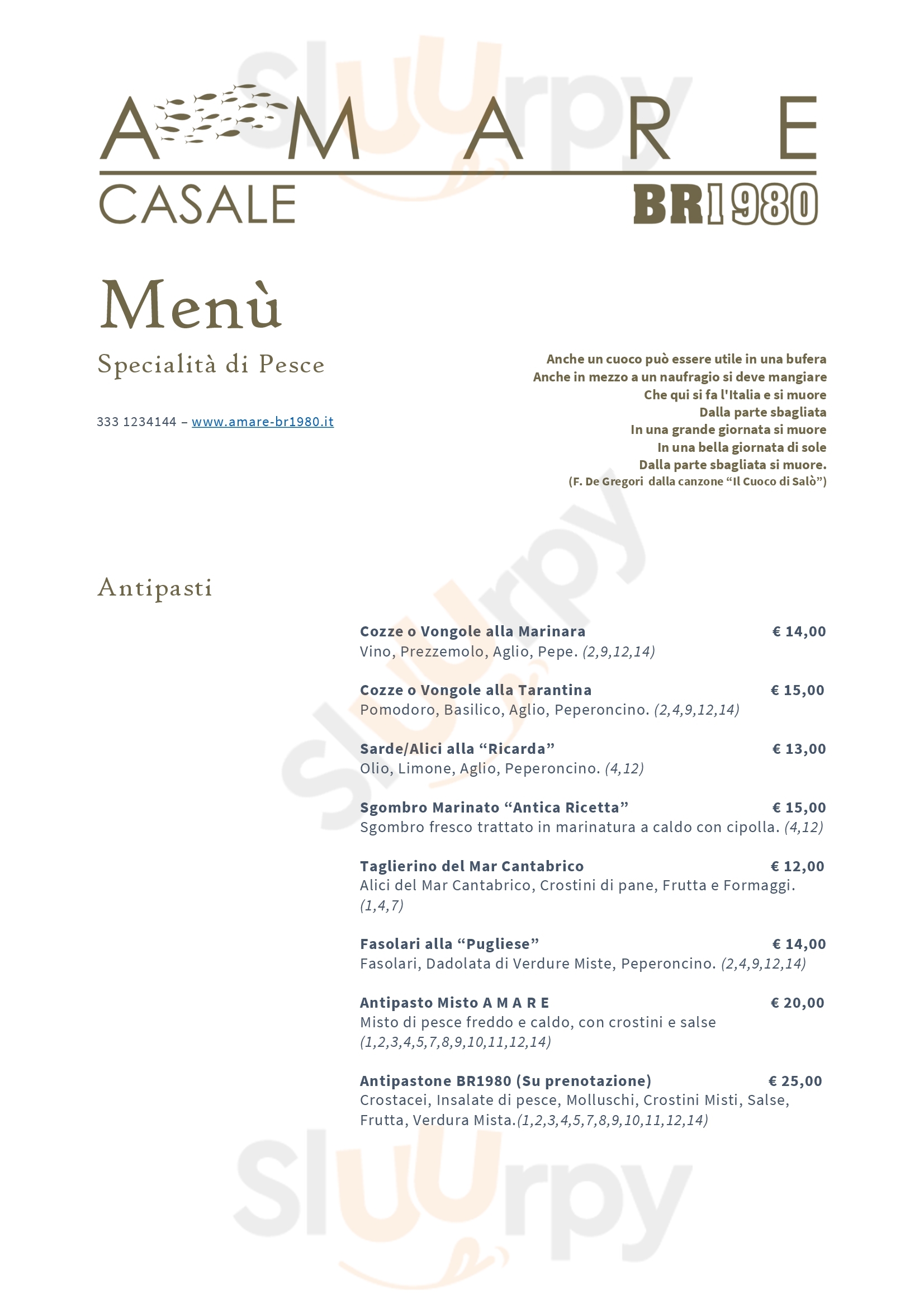 Amare Ristorante Pizzeria Casal Borsetti menù 1 pagina