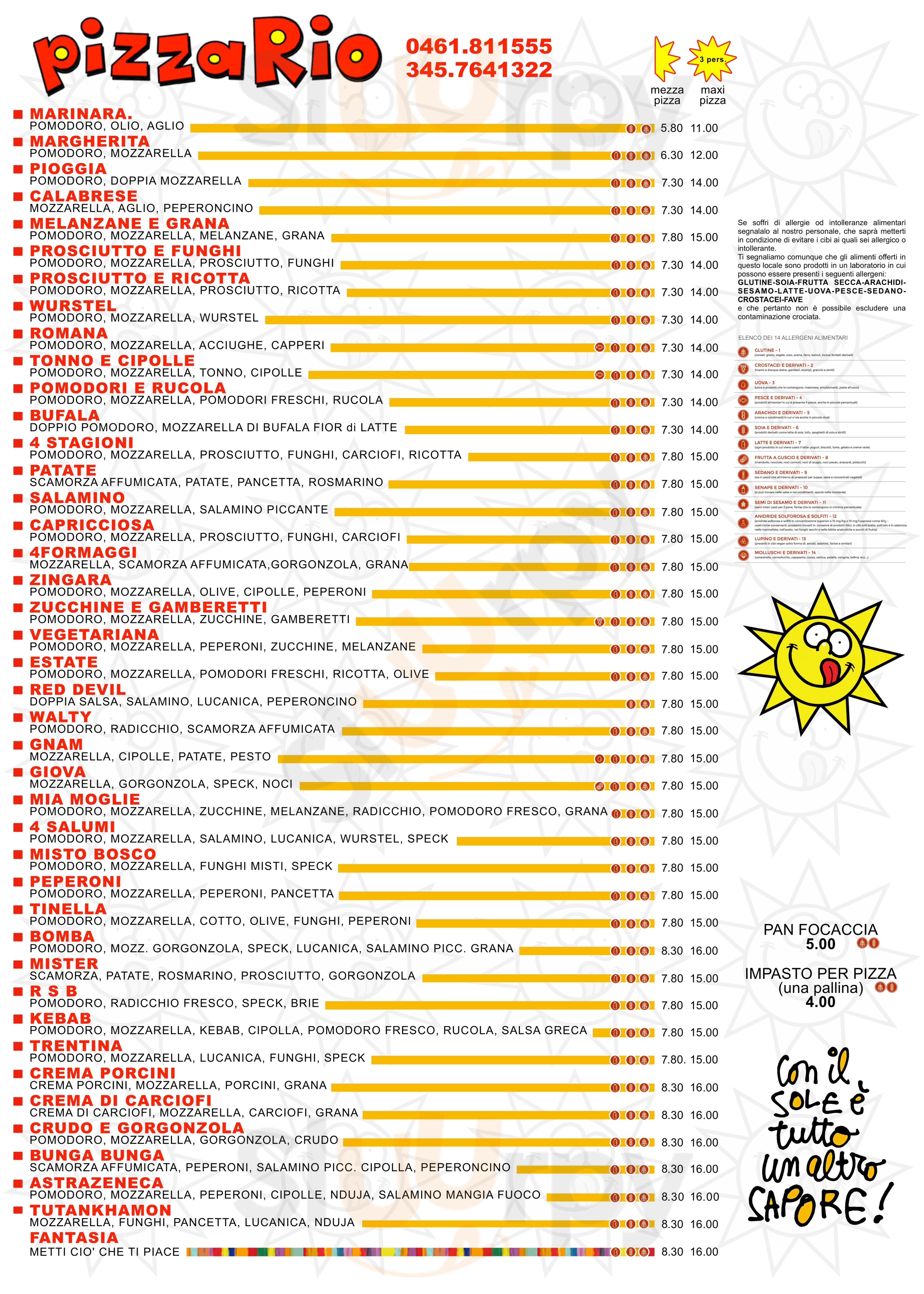 Pizza Rio Trento menù 1 pagina