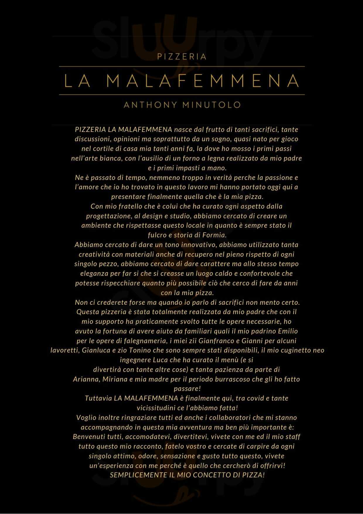 Pizzeria La Malafemmena Di Anthony Minutolo Formia menù 1 pagina