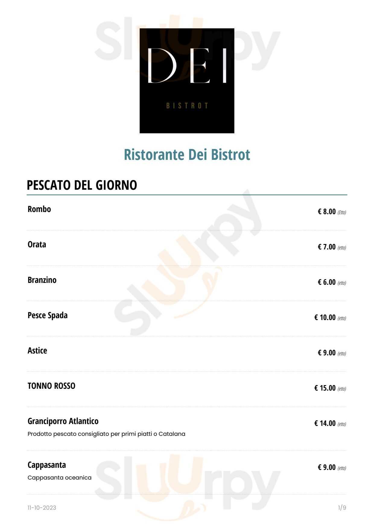 Ristorante DEI - Specialità di Pesce Milano menù 1 pagina