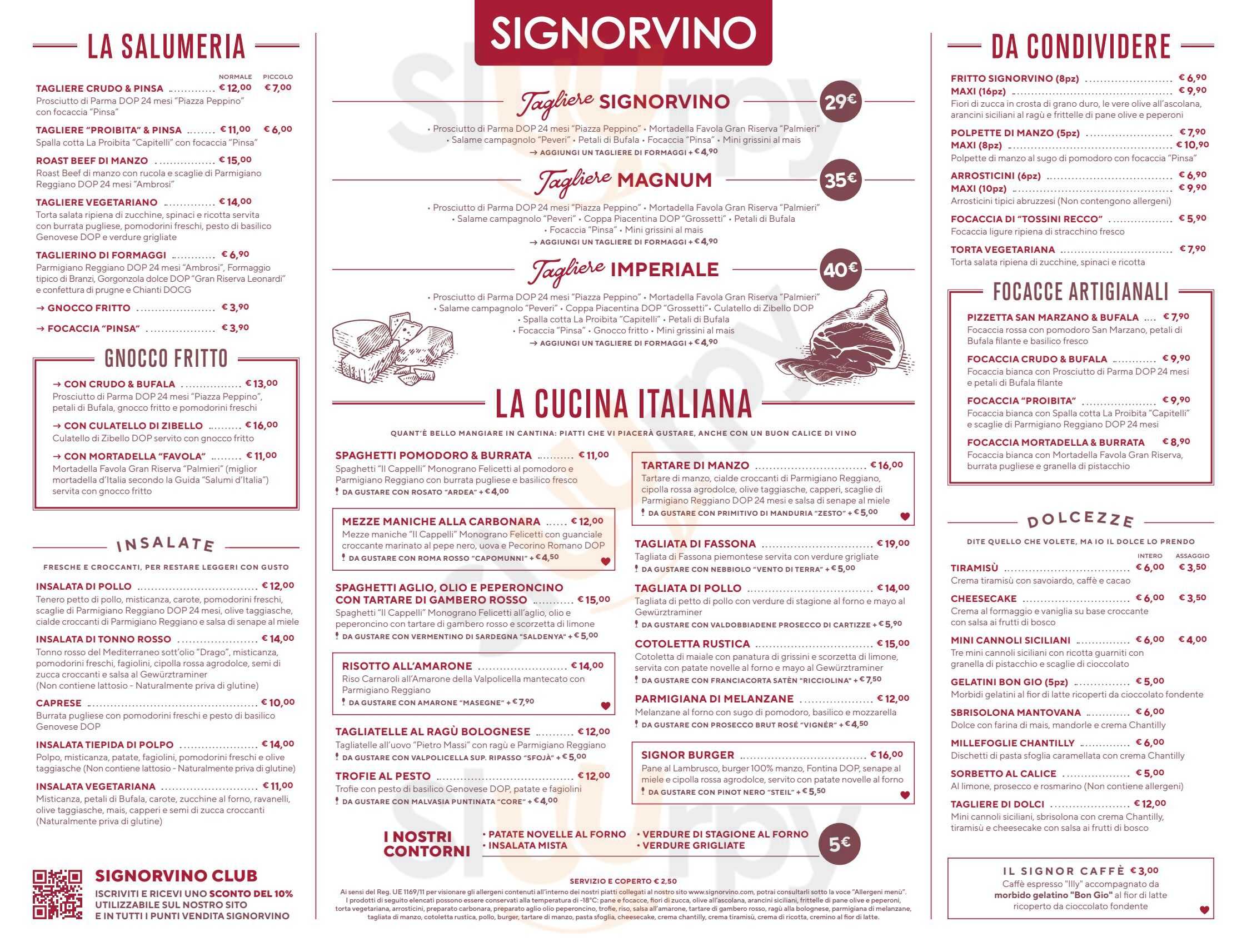 Signorvino Rimini menù 1 pagina