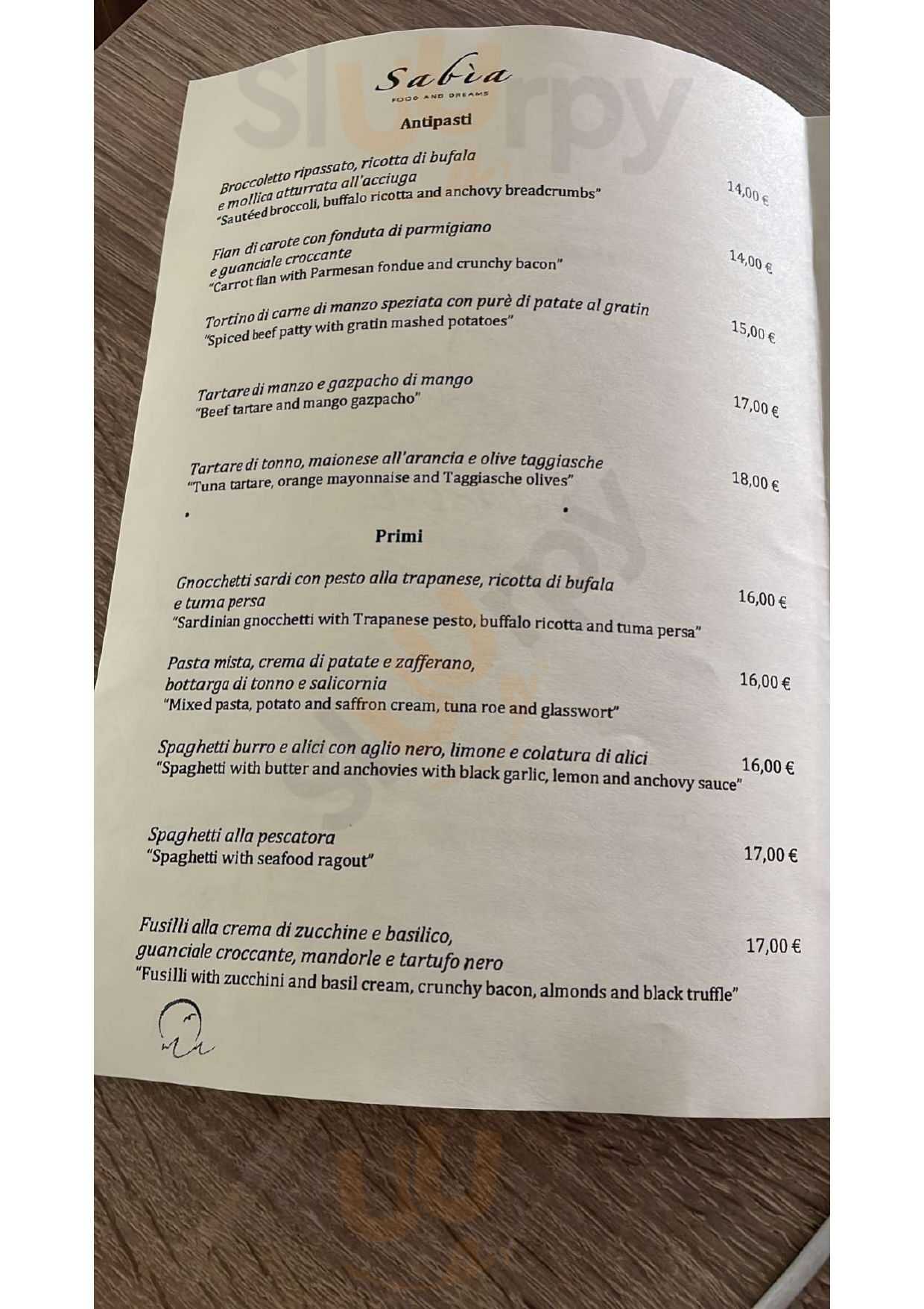 Sabìa Restaurant Gela menù 1 pagina