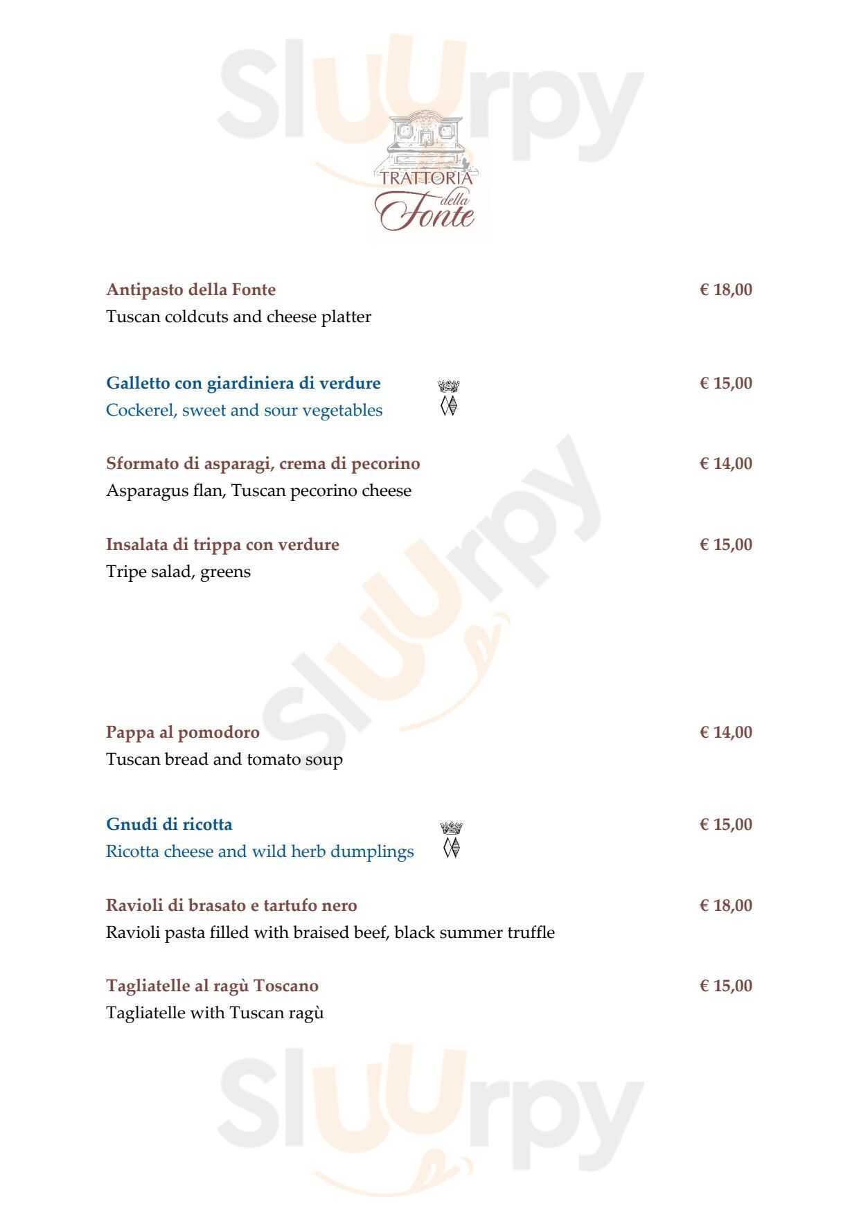 Trattoria della Fonte San Casciano in Val di Pesa menù 1 pagina