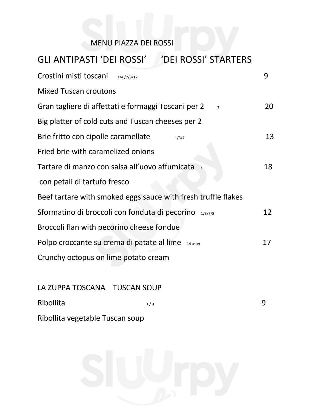 Ristorante dei Rossi Firenze menù 1 pagina