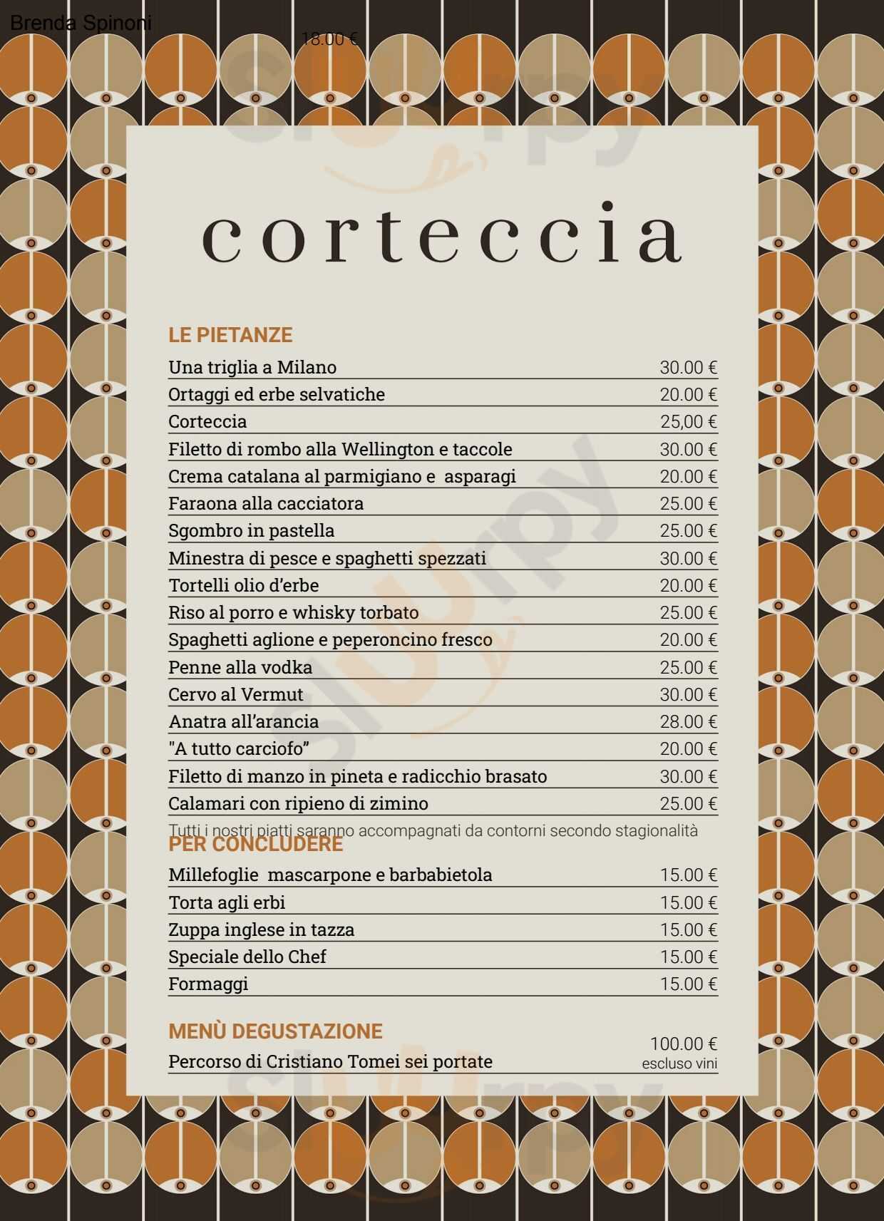 Corteccia Milano menù 1 pagina