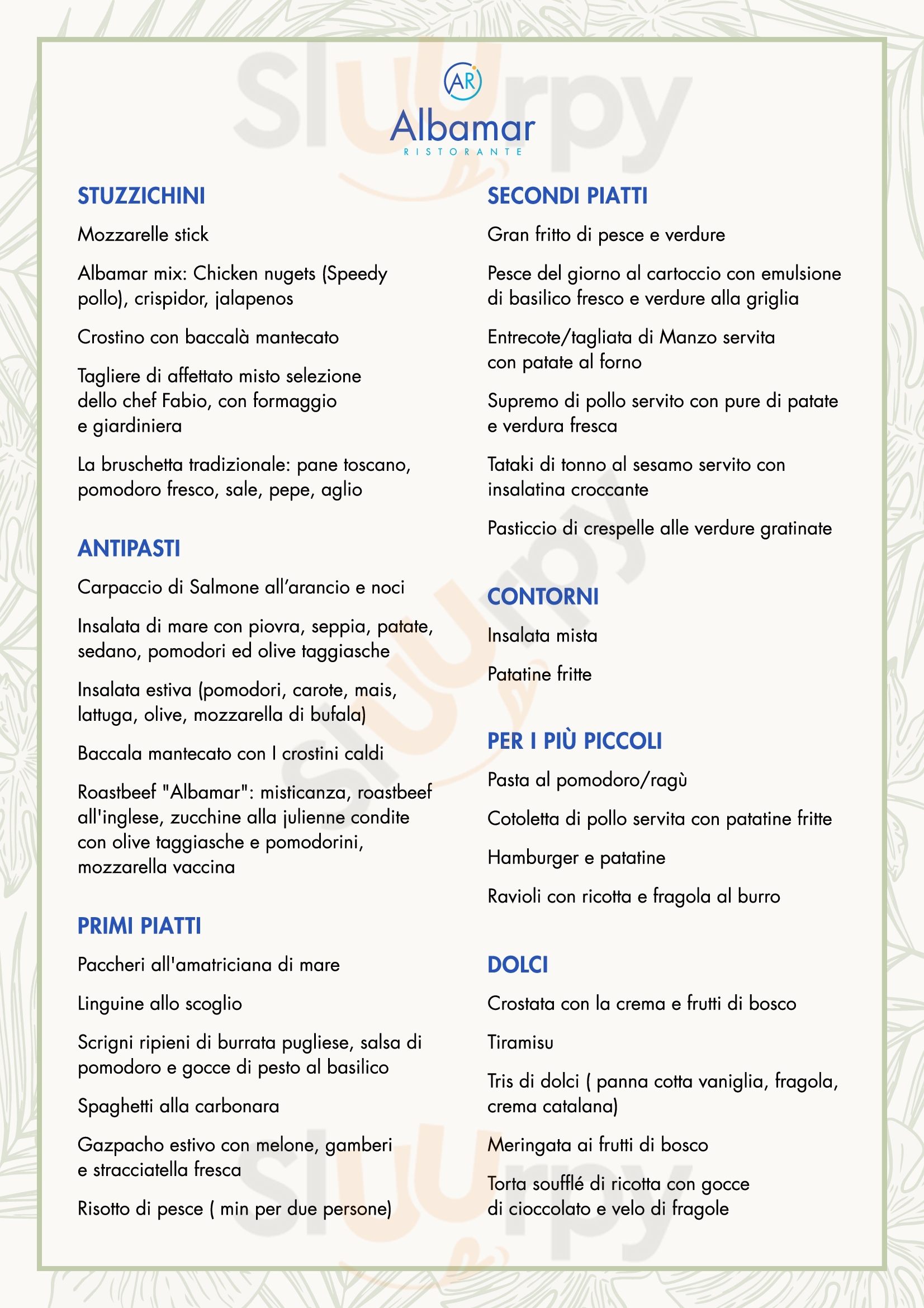 Albamar Ristorante Jesolo menù 1 pagina