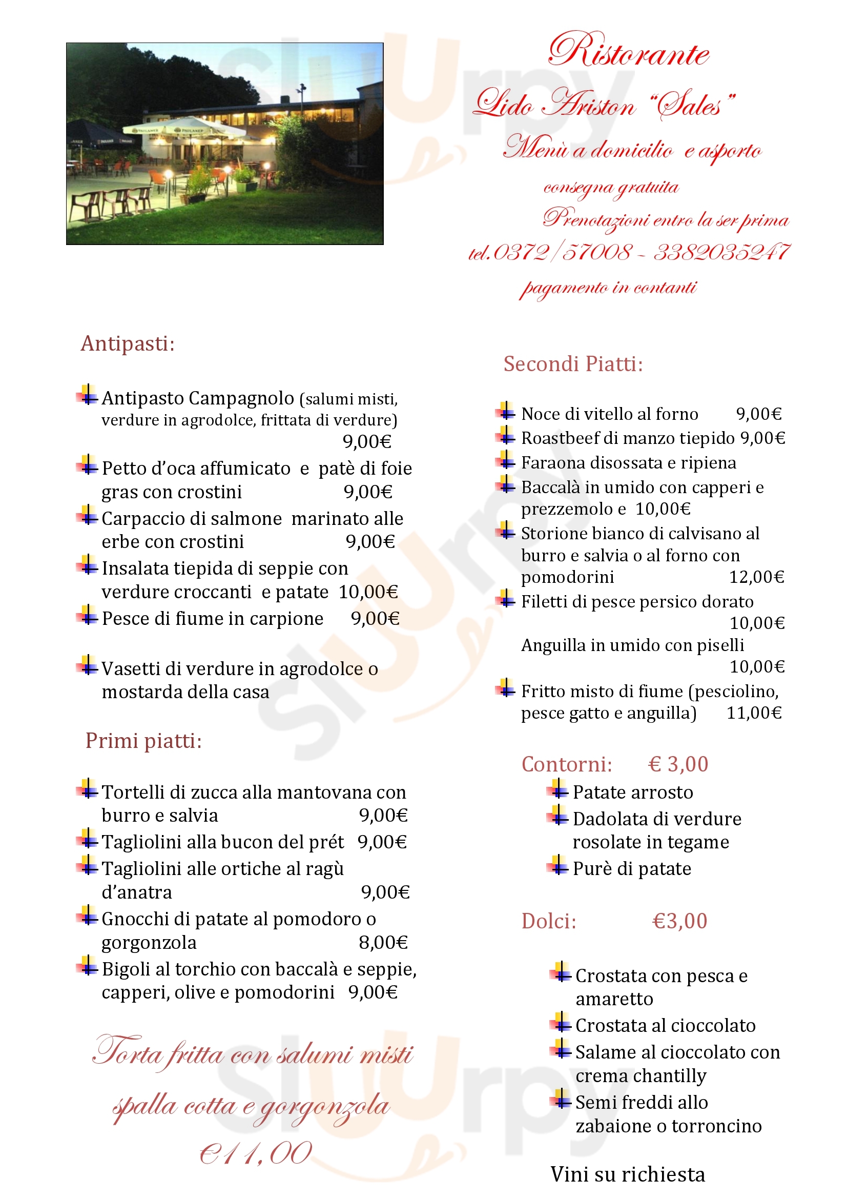 Lido Ariston Sales Stagno Lombardo menù 1 pagina