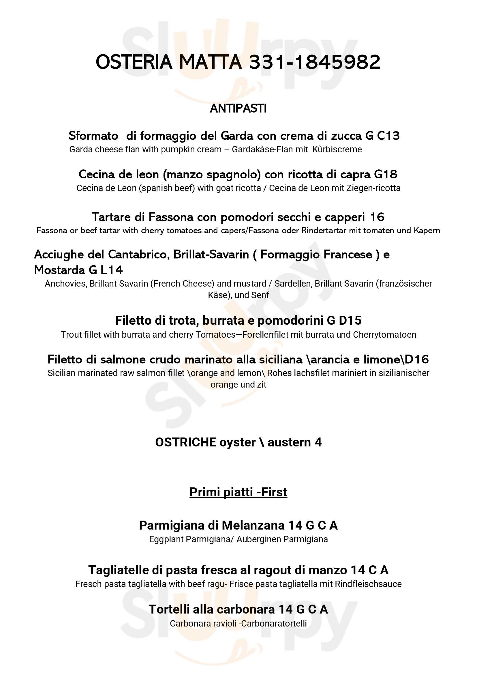 osteria Matta Sirmione menù 1 pagina