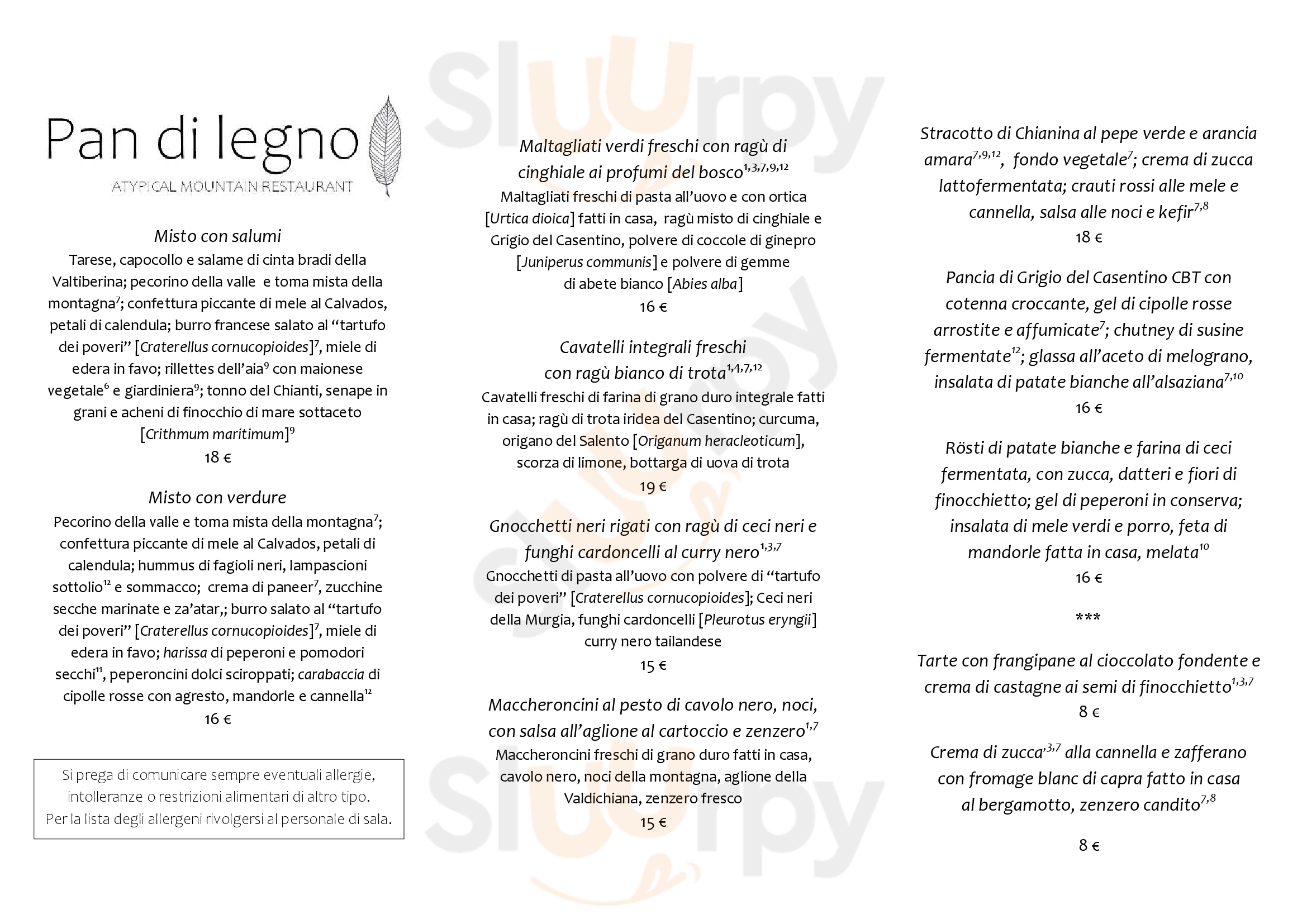 Pan di Legno Loro Ciuffenna menù 1 pagina