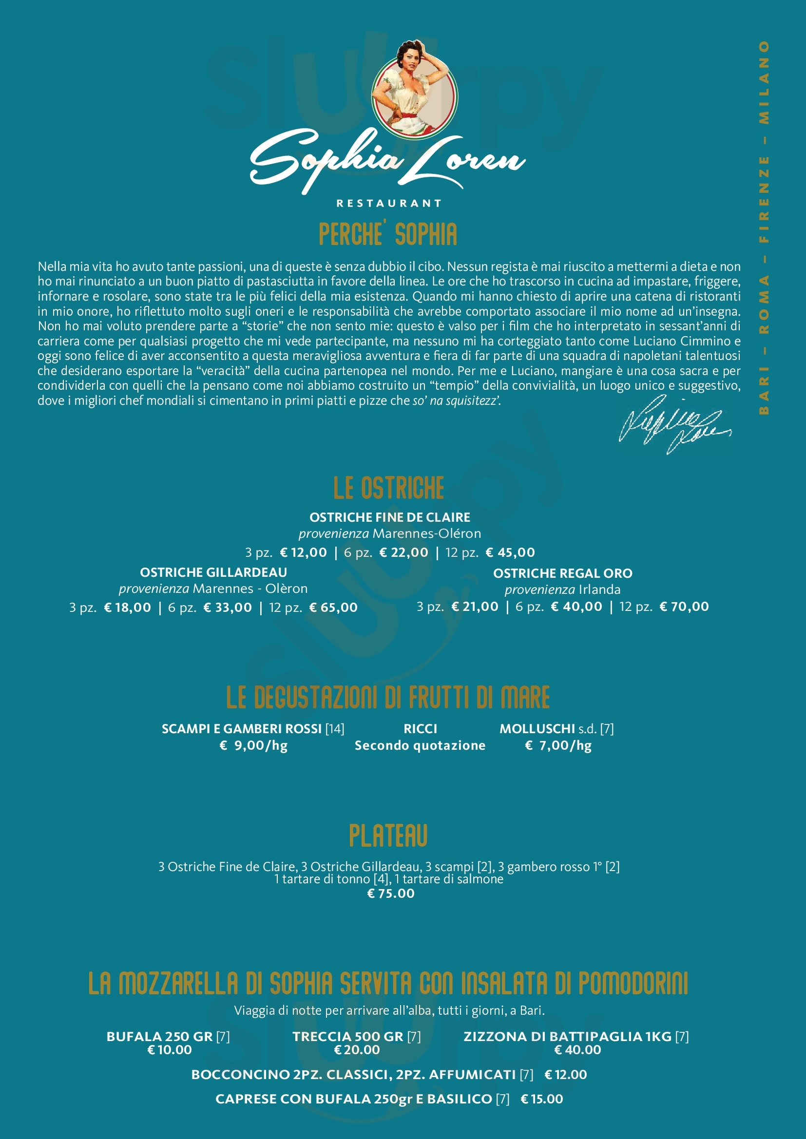 Sophia Loren Restaurant Fiumicino menù 1 pagina