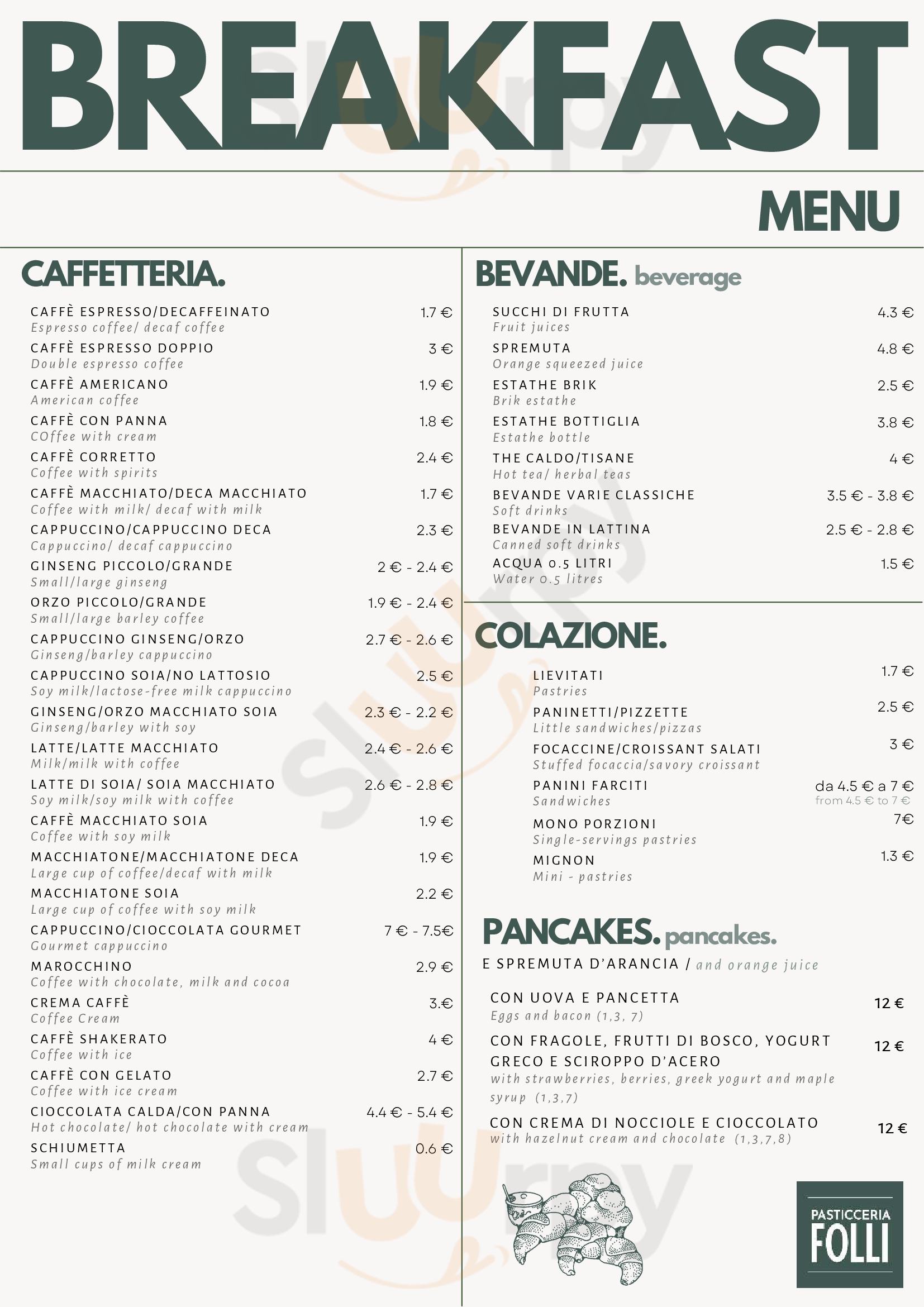 Bar Pasticceria Folli Srl Parma menù 1 pagina