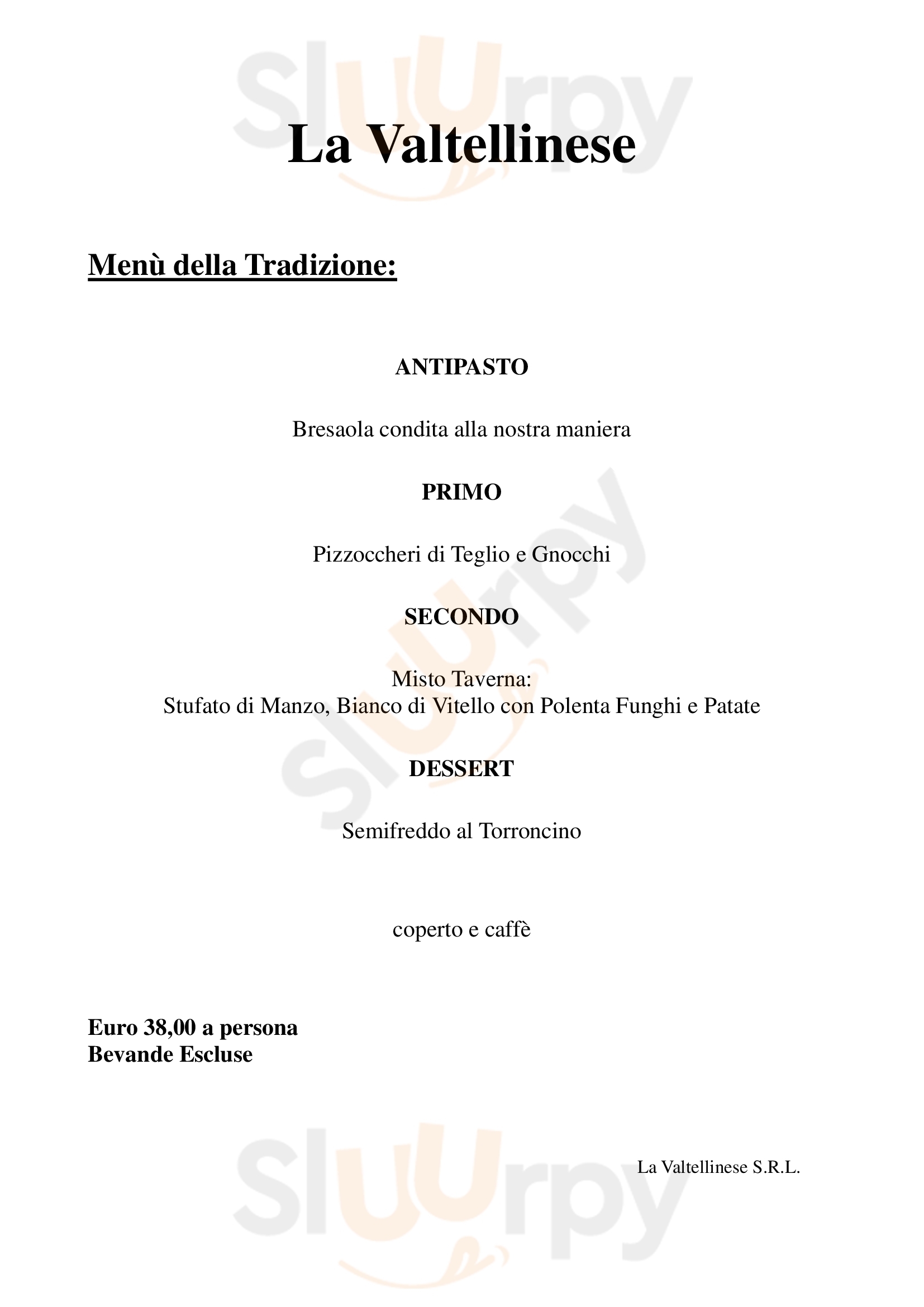 La Taverna Valtellinese Bergamo menù 1 pagina