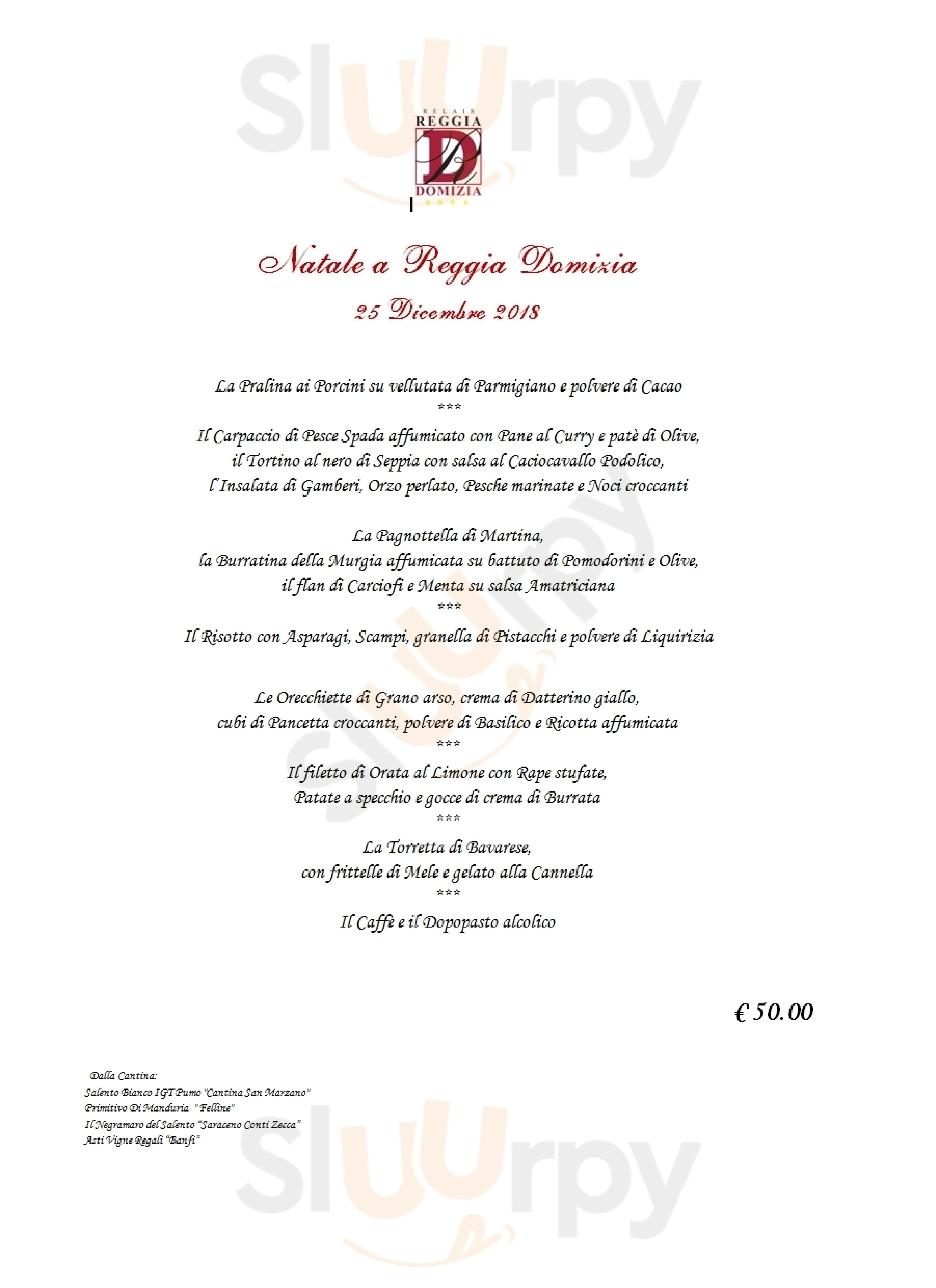 Reggia Domizia Restaurant Manduria menù 1 pagina