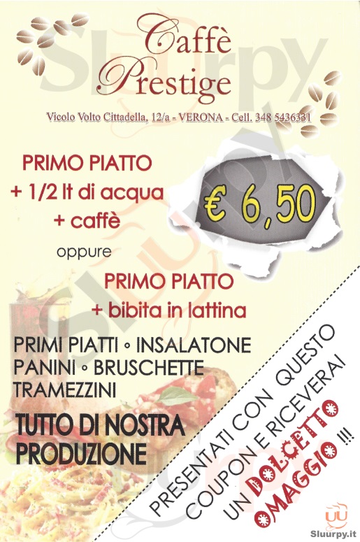 CAFFE' PRESTIGE Verona menù 1 pagina