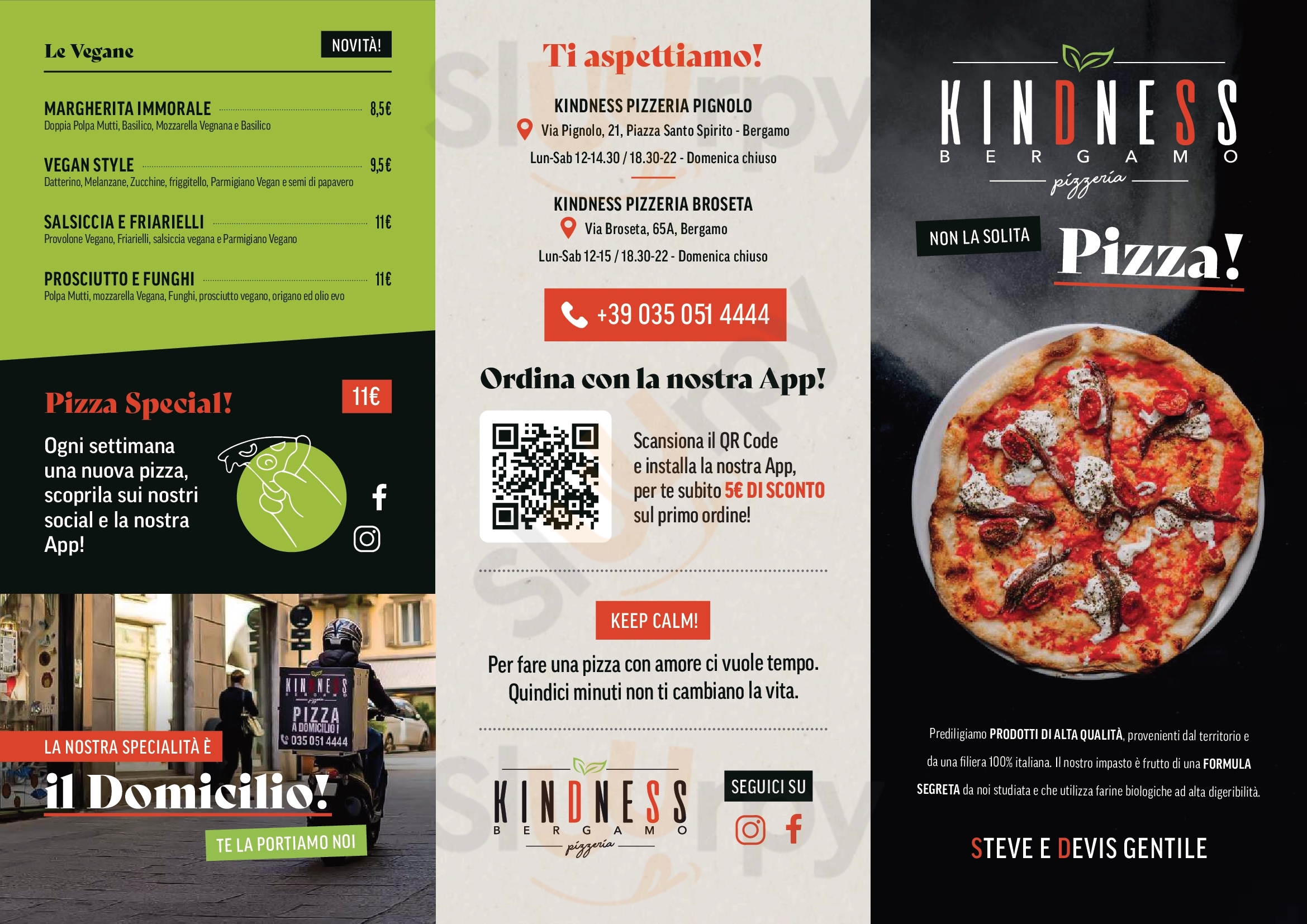 Kindness Pizzeria Broseta Bergamo menù 1 pagina