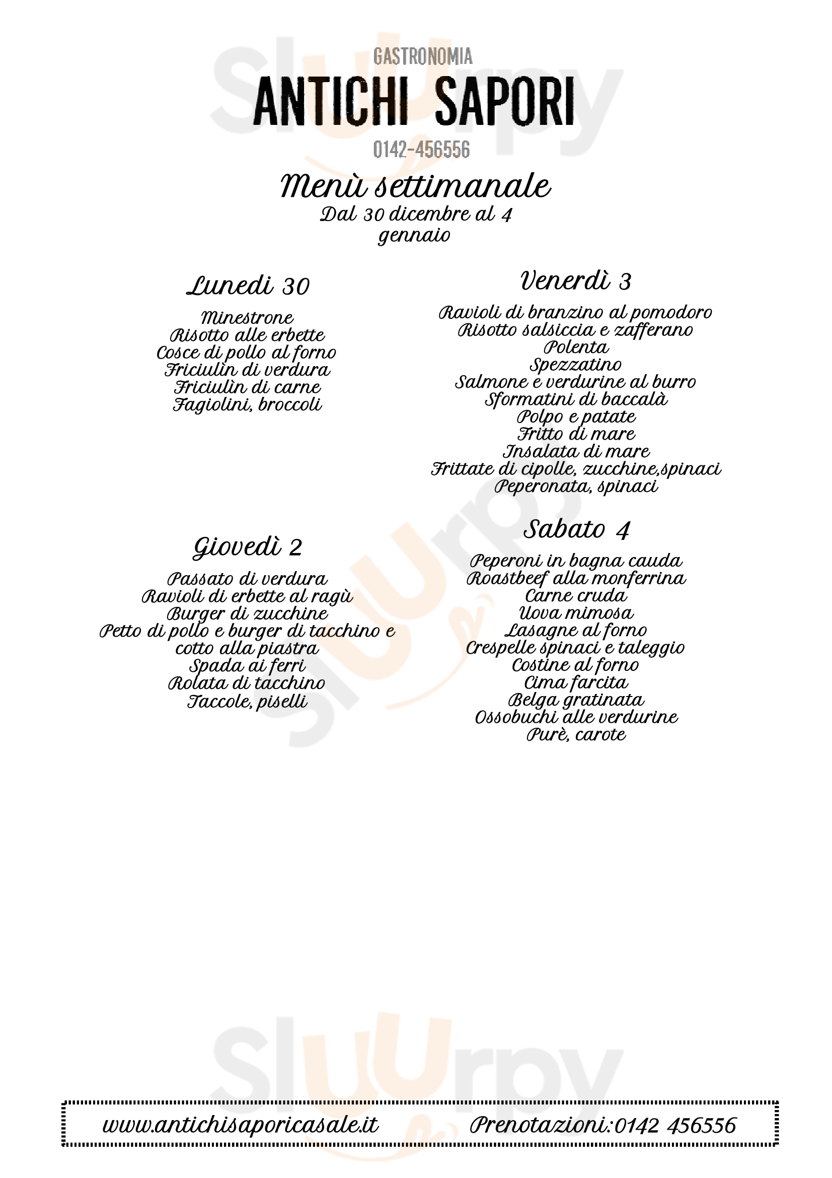 Antichi Sapori Casale Monferrato menù 1 pagina