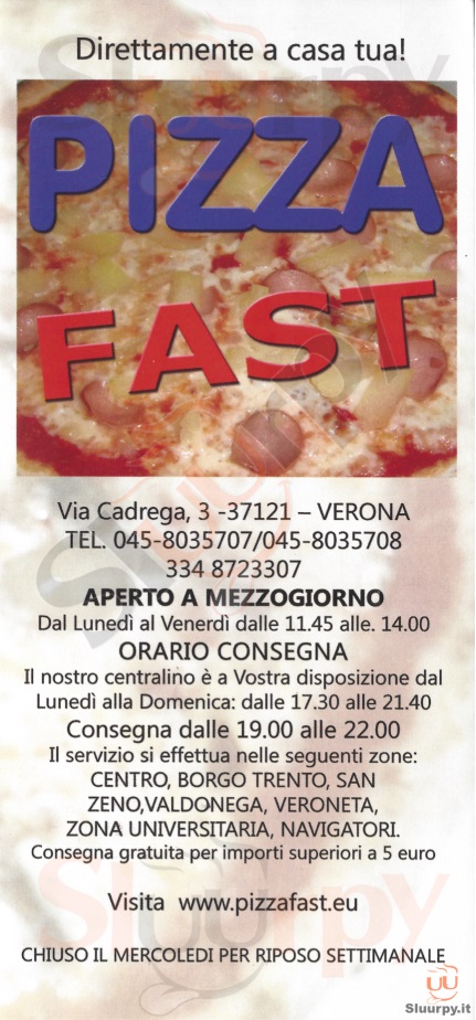 PIZZA FAST Verona menù 1 pagina