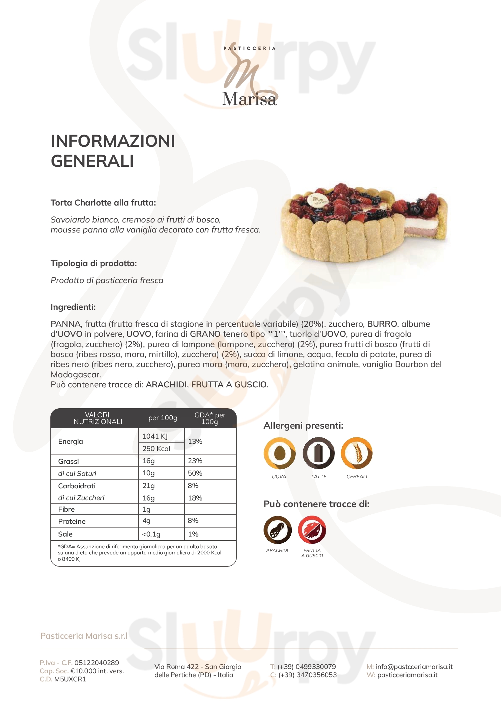 Pasticceria Marisa San Giorgio delle Pertiche menù 1 pagina