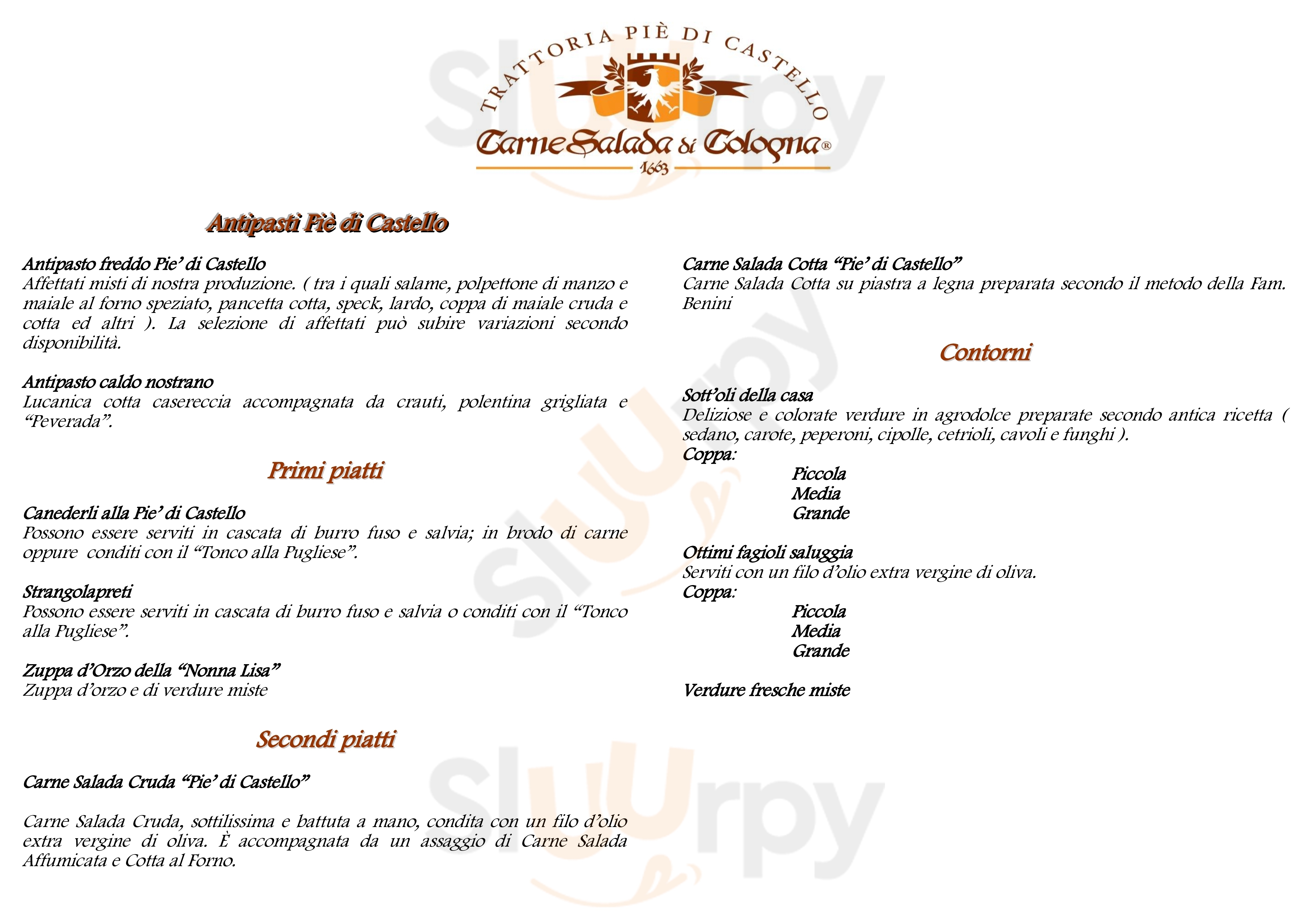 Trattoria Piedicastello Sardagna menù 1 pagina