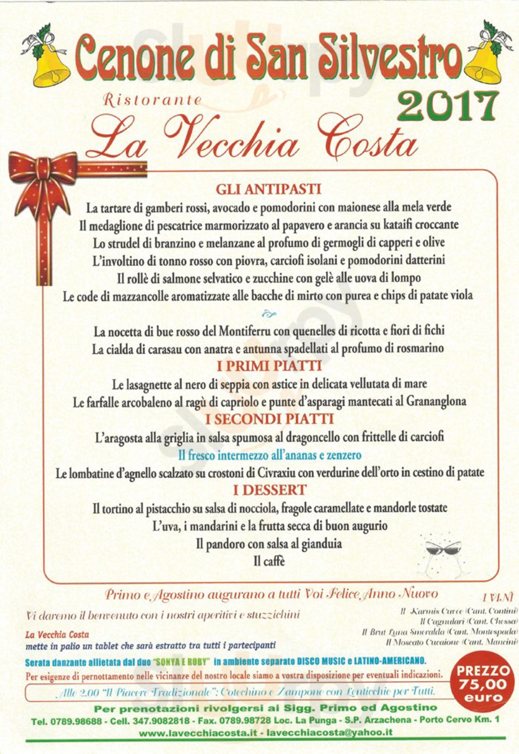 Ristorante la vecchia costa Arzachena menù 1 pagina