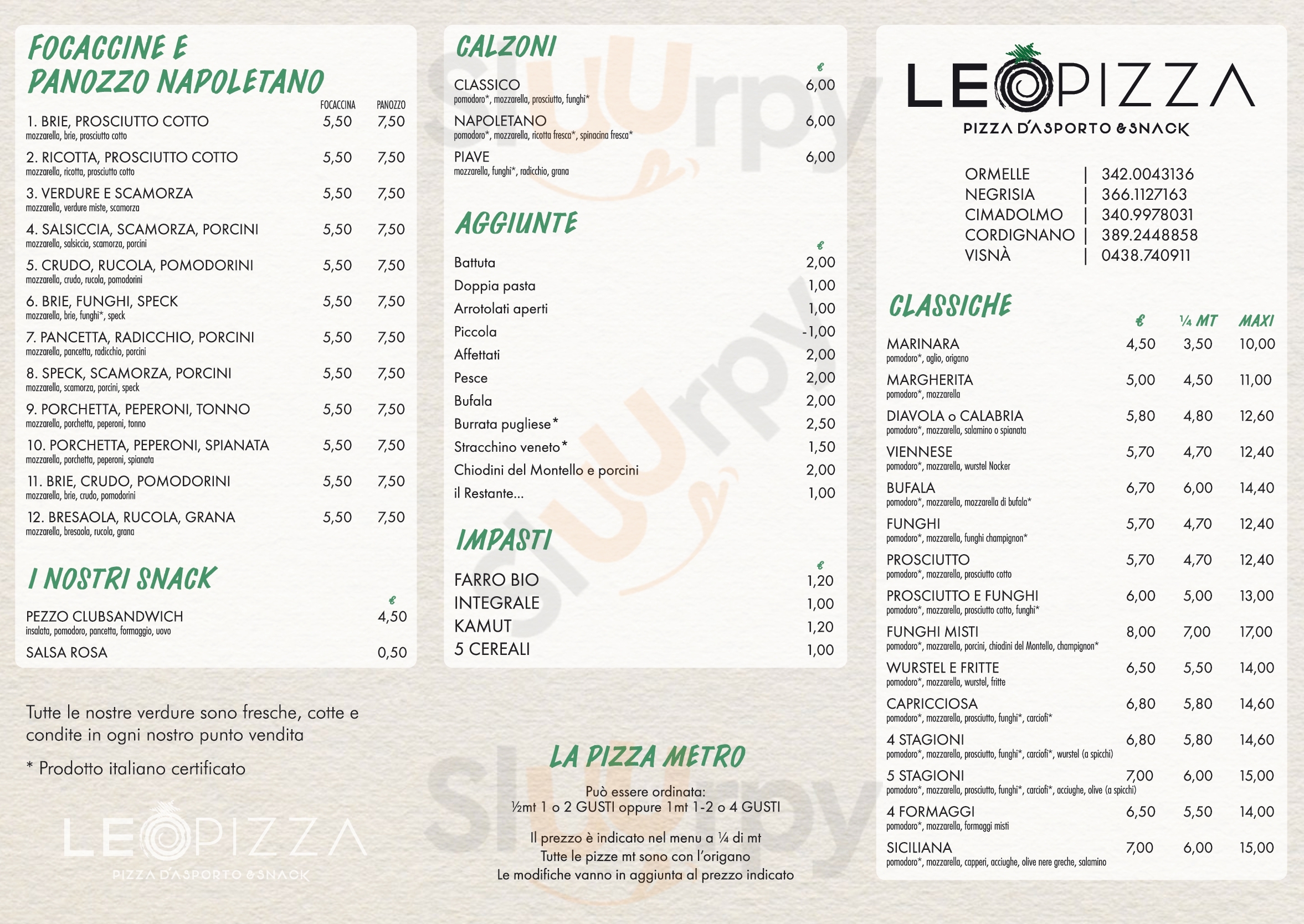 Leo Pizza Cimadolmo menù 1 pagina