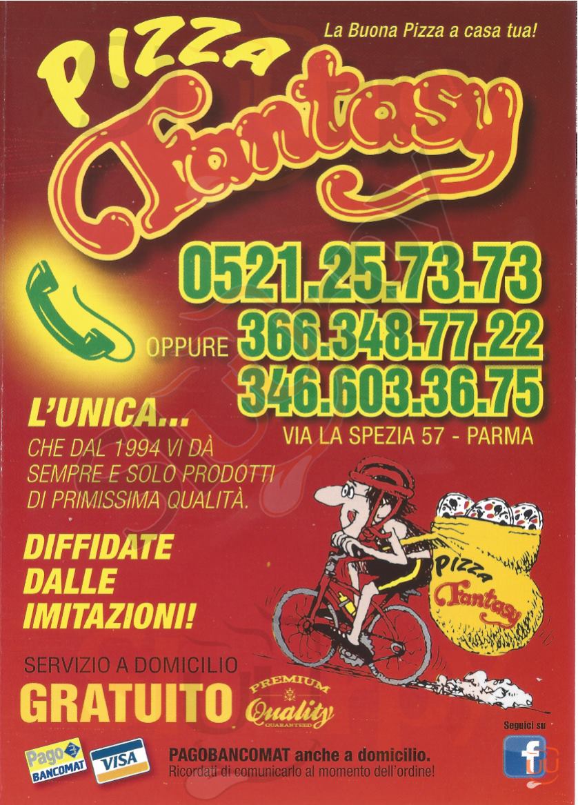 PIZZA FANTASY Parma menù 1 pagina