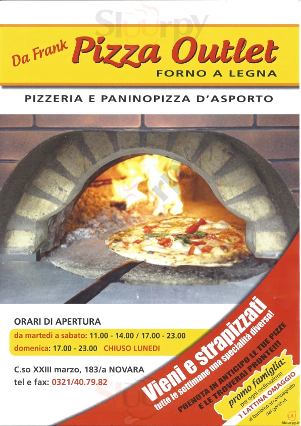 Pizzeria D'Asporto Pizza Outlet Novara menù 1 pagina
