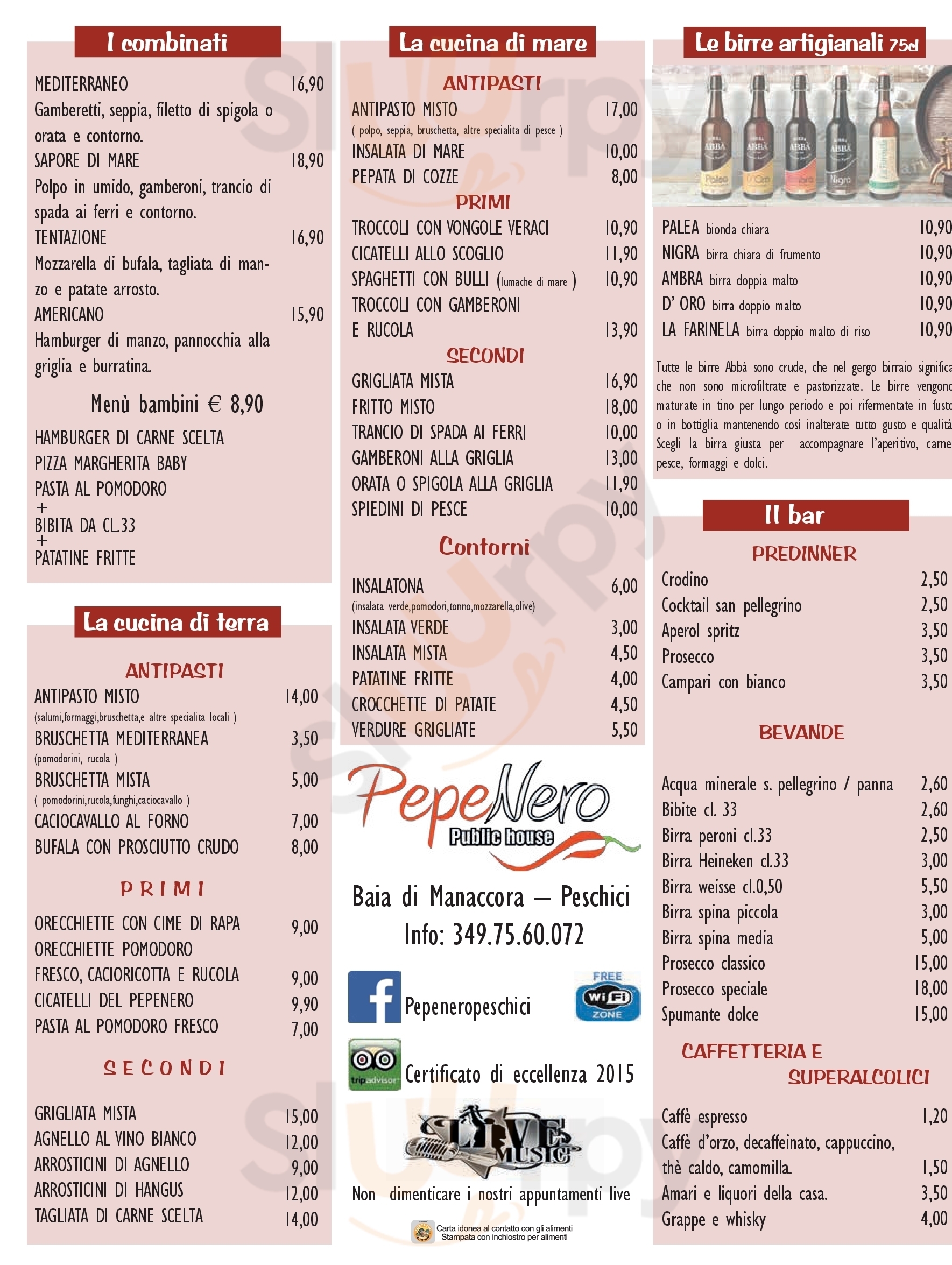 PepeNero Public House Peschici menù 1 pagina